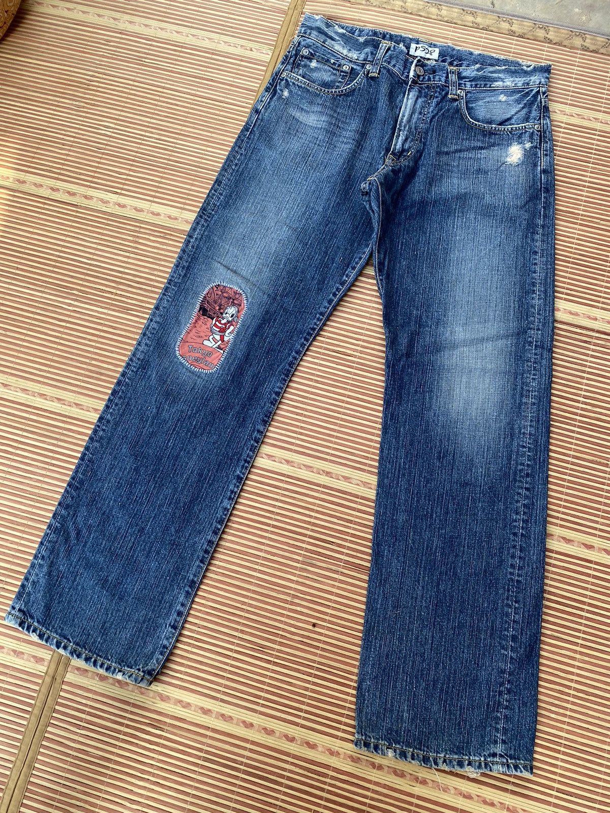 image of Distressed Denim x Edwin Vintage Edwin 504R Rework Distressed Pant in Blue, Men's (Size 33)