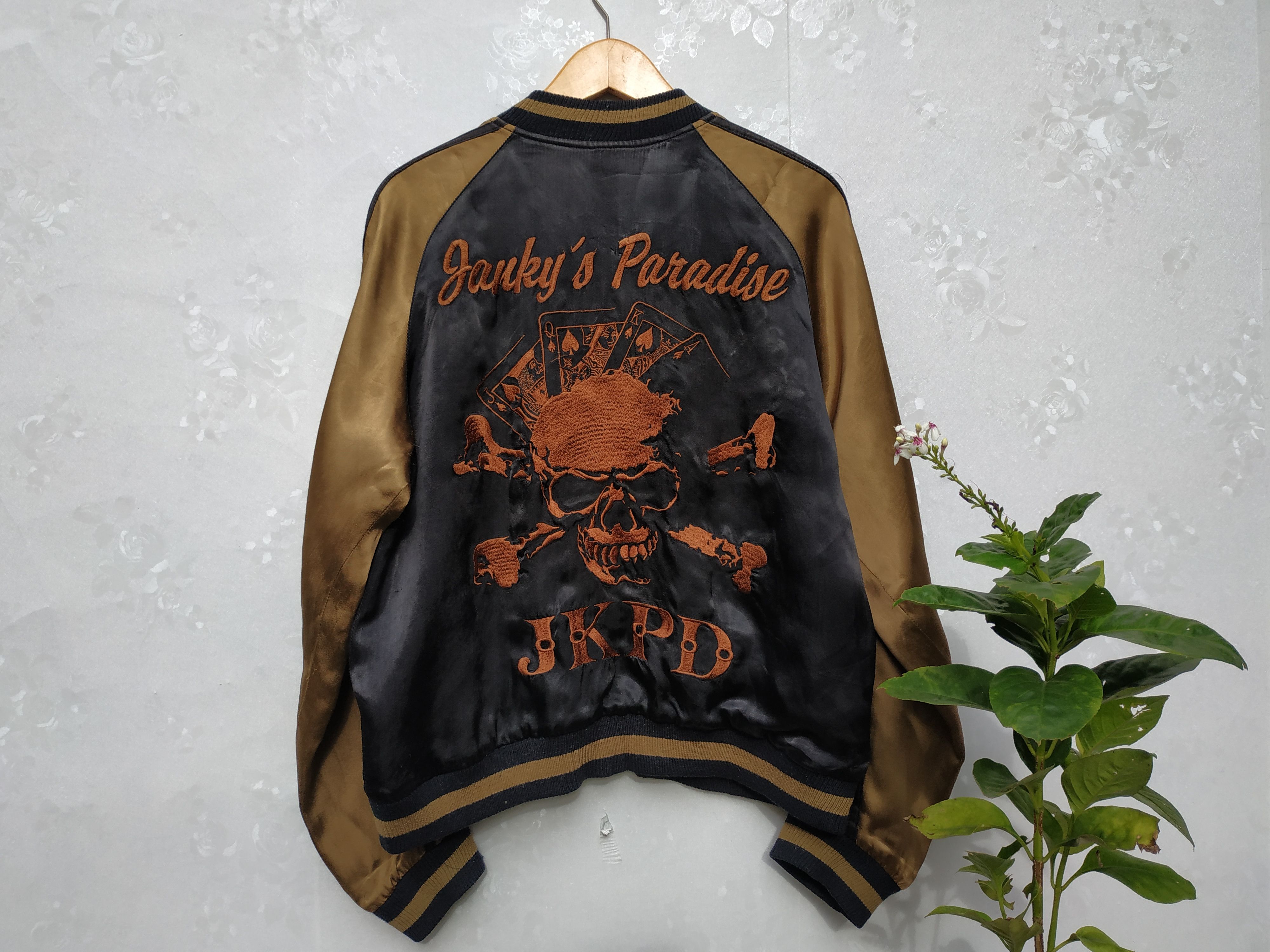 image of Rockability x Sukajan Souvenir Jacket Fit S To M, Reversible Rayon Skulls Souvenir Jacket (Size Med
