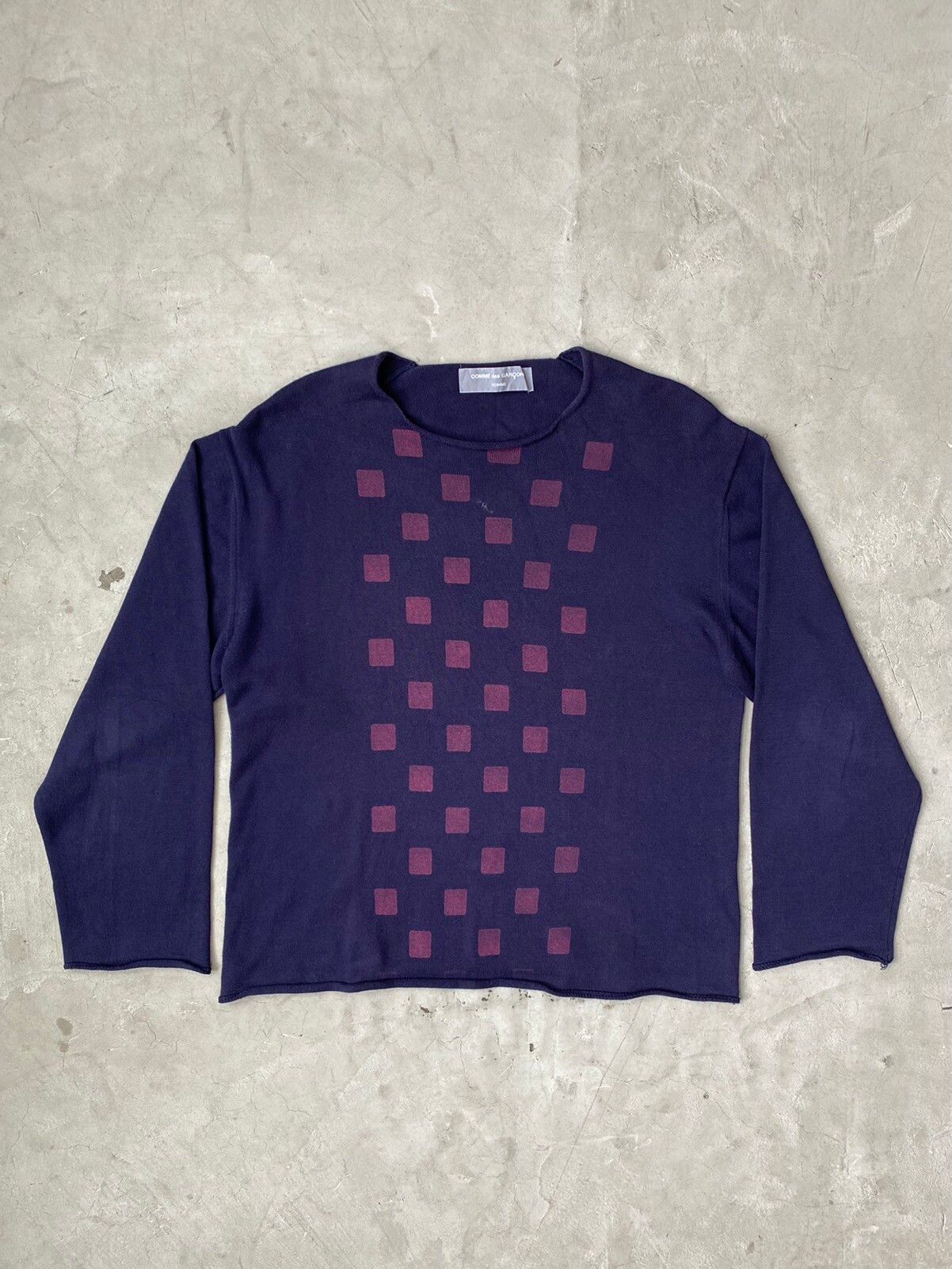 Pre-owned Comme Des Garçons Homme Deux 2000 Cdg Homme Thin Cotton Knit W/ Contrast Checker Print In Navy