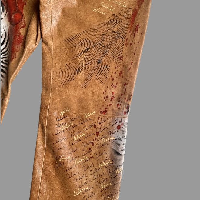 Celine Vintage SS01 Runway Painted Leather Pants Size 32" / US 10 / IT 46 - 10 Thumbnail