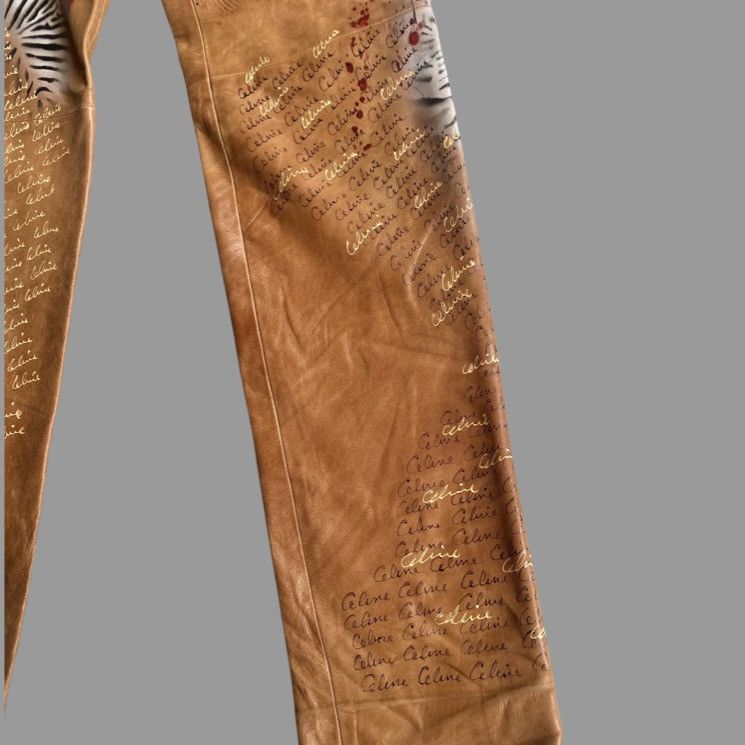 Celine Vintage SS01 Runway Painted Leather Pants Size US 32 / EU 48 - 6 Thumbnail
