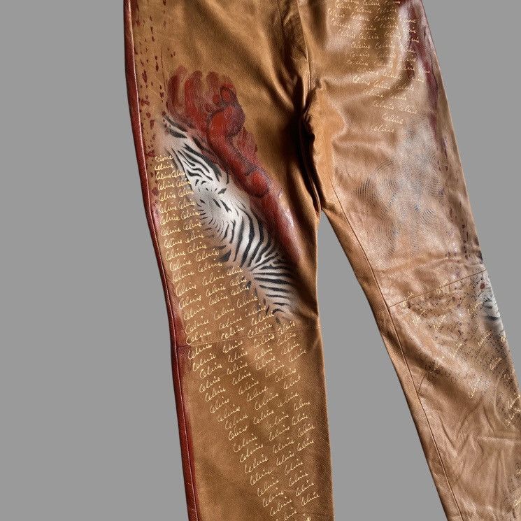 Celine Vintage SS01 Runway Painted Leather Pants Size US 32 / EU 48 - 7 Thumbnail