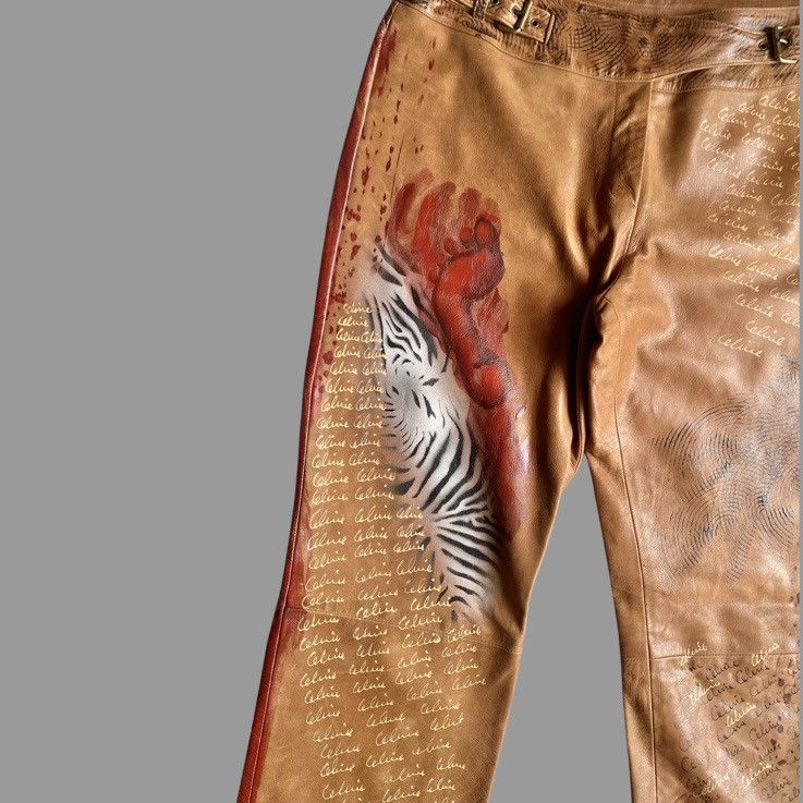 Celine Vintage SS01 Runway Painted Leather Pants Size US 32 / EU 48 - 5 Thumbnail