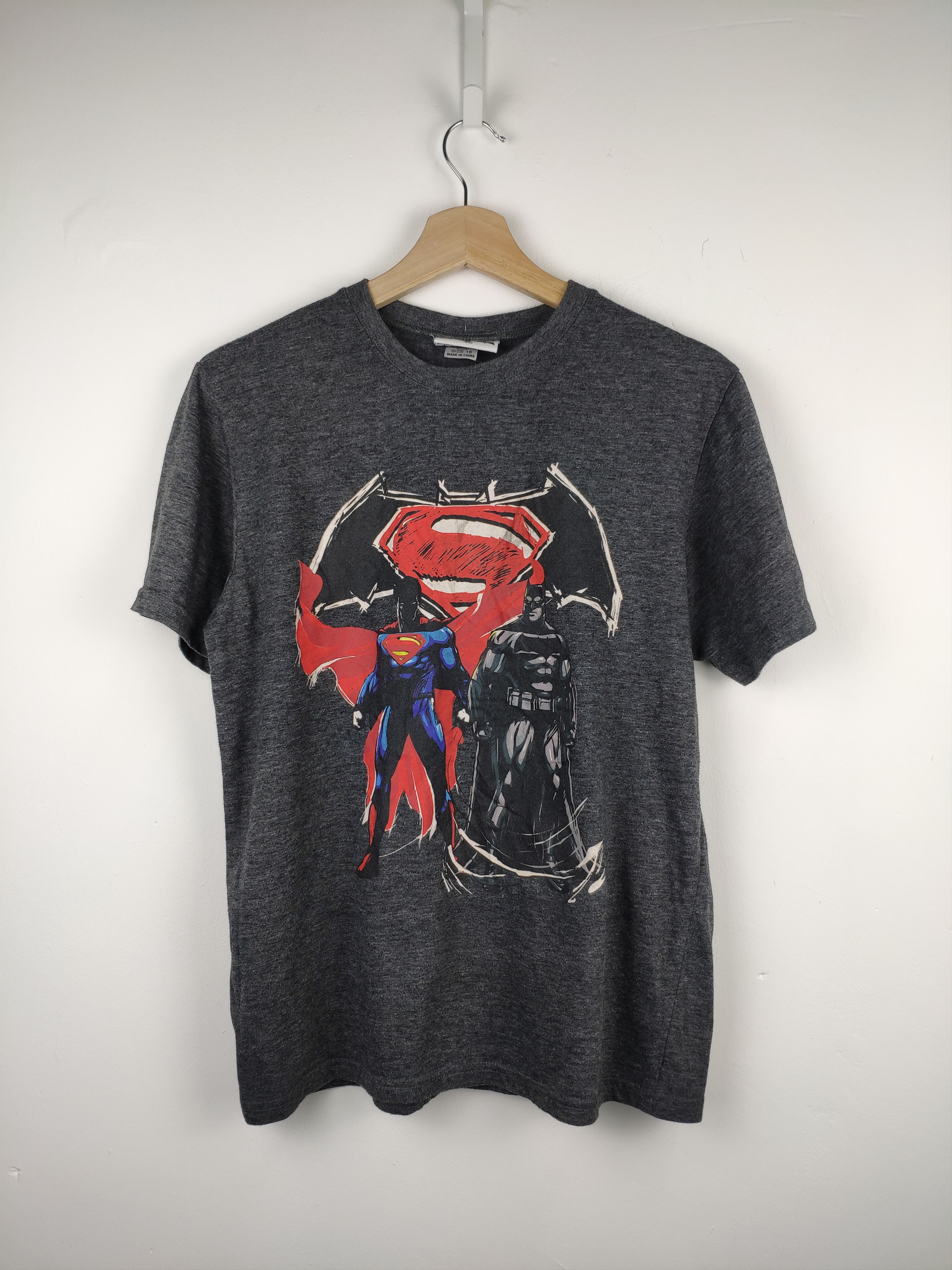 image of Dc Comics x Marvel Comics Offer Vintage Down Of Justice Superman X Batman Shirt, Men's (Size Small)