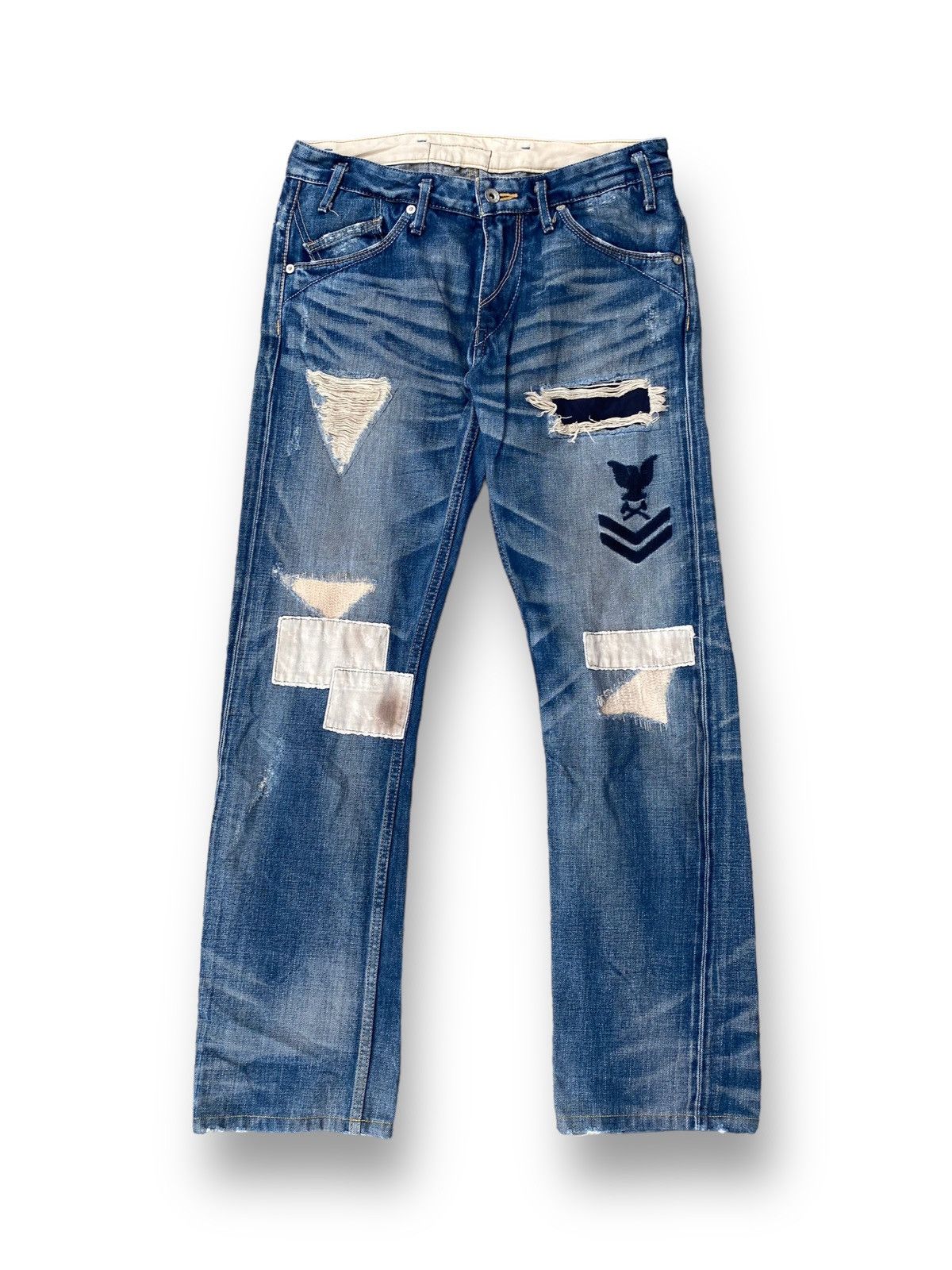 image of Hysteric Glamour x Mr Olive Vintage Mr. Olive Distressed Patchwork Jeans. B4 in Blue (Size 30)