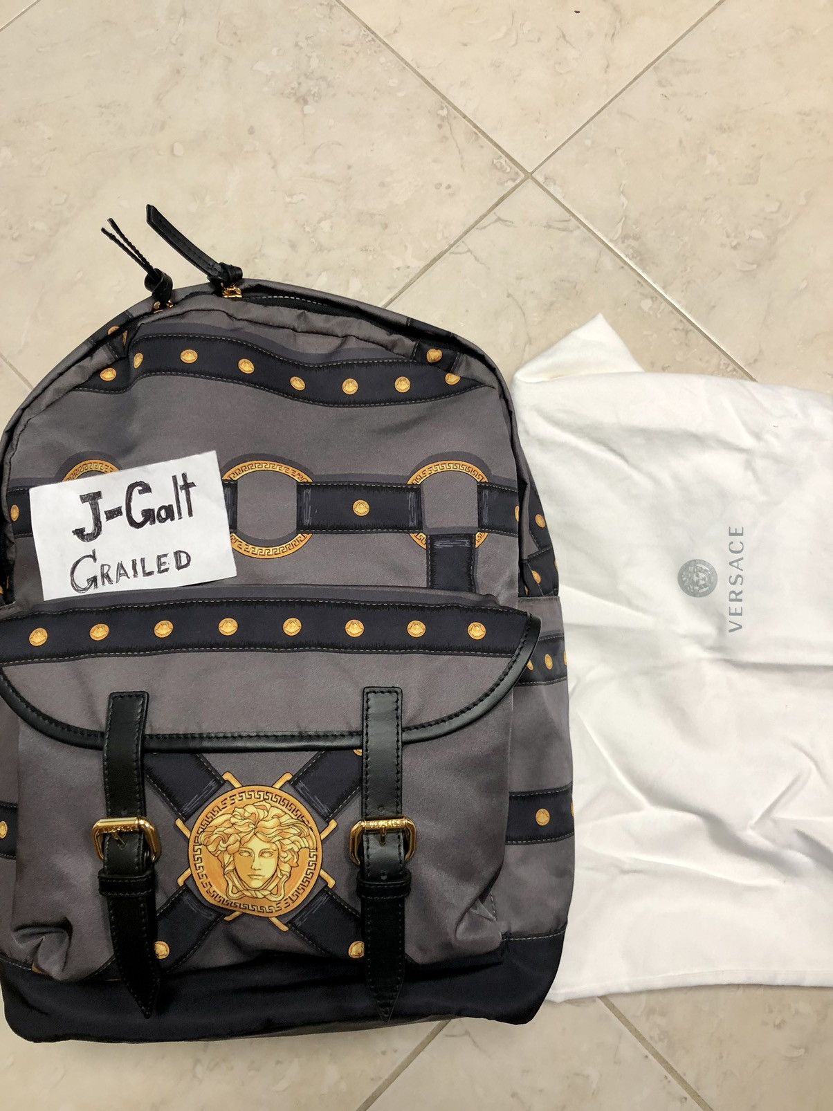 Versace Bondage Medusa Head Backpack In Grey Nylon/Leather Size ONE SIZE - 8 Thumbnail