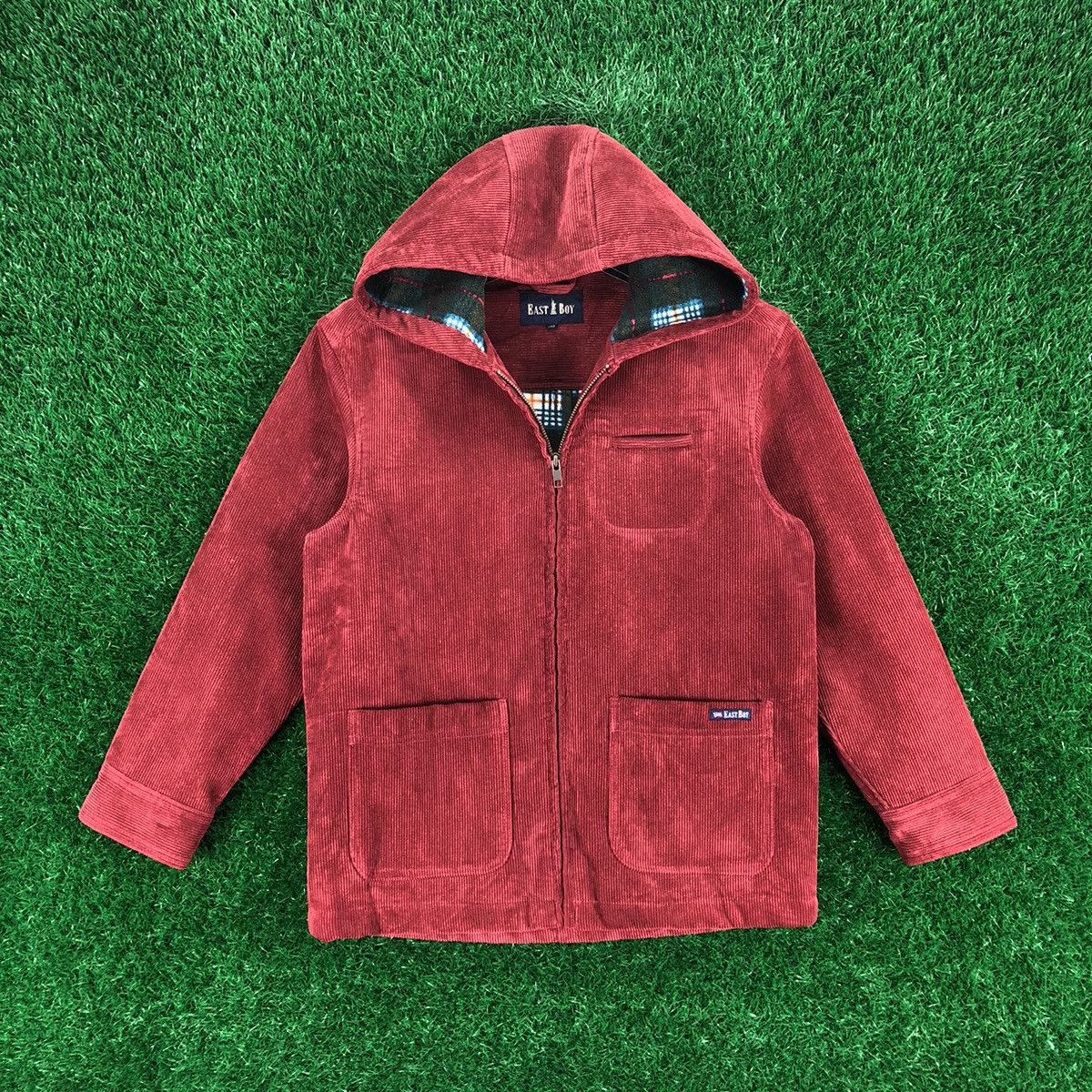 image of Corduroi Club x Vintage East Boy Corduroy Zipper Jacket Hoodie in Maroon, Men's (Size 2XS)