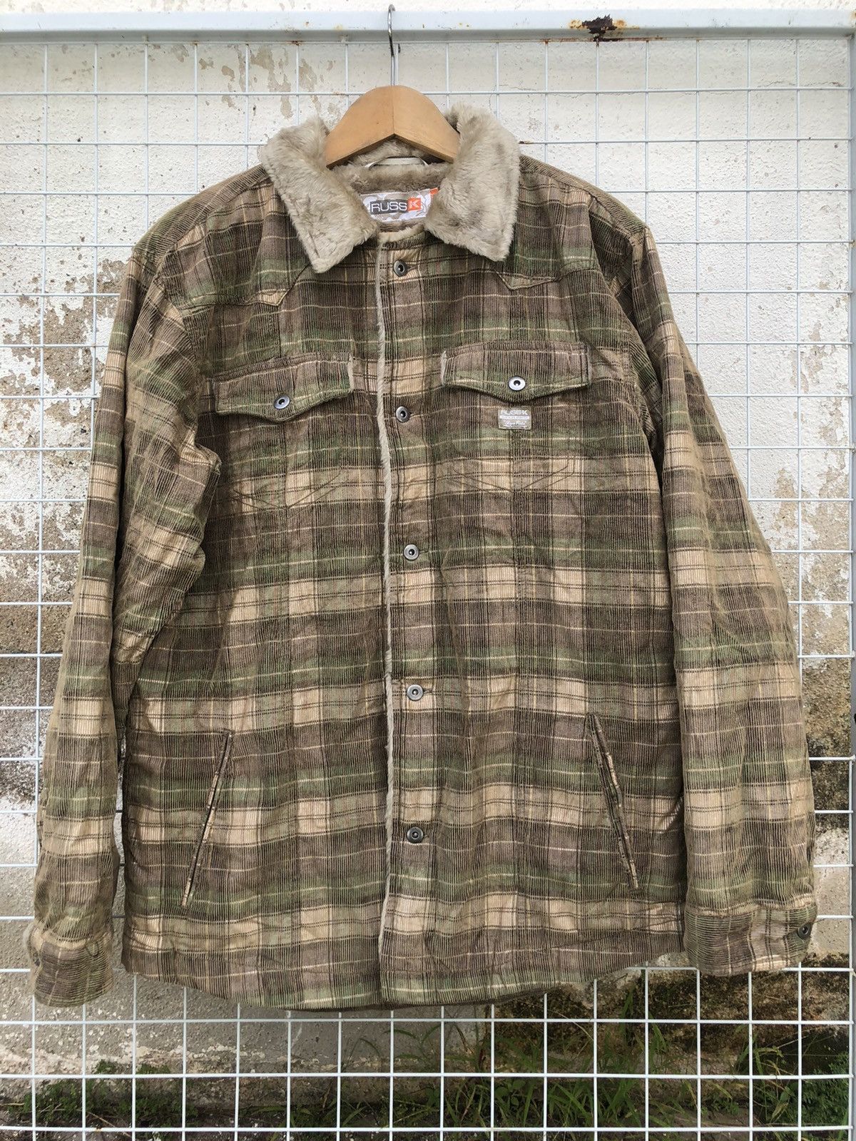 image of Russ K Corduroy Light Fur Collar in Olive/Khaki, Men's (Size XL)