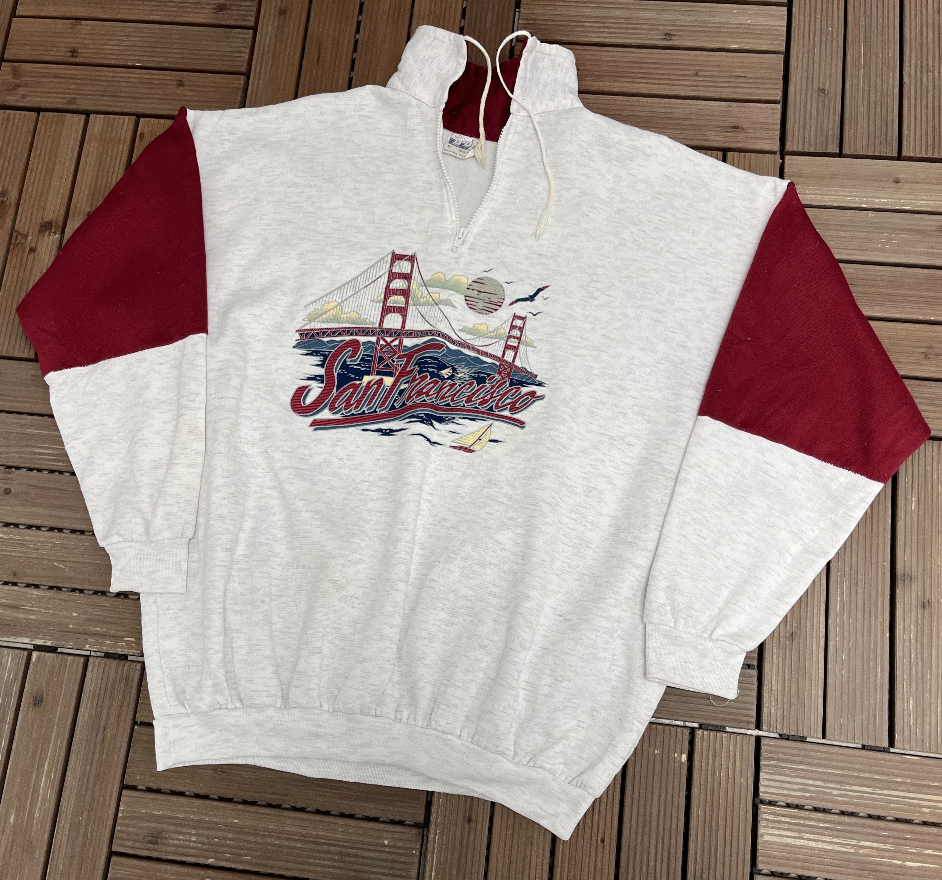 San Francisco Golden Gate Bridge Quarter Zip Vintage Sweater