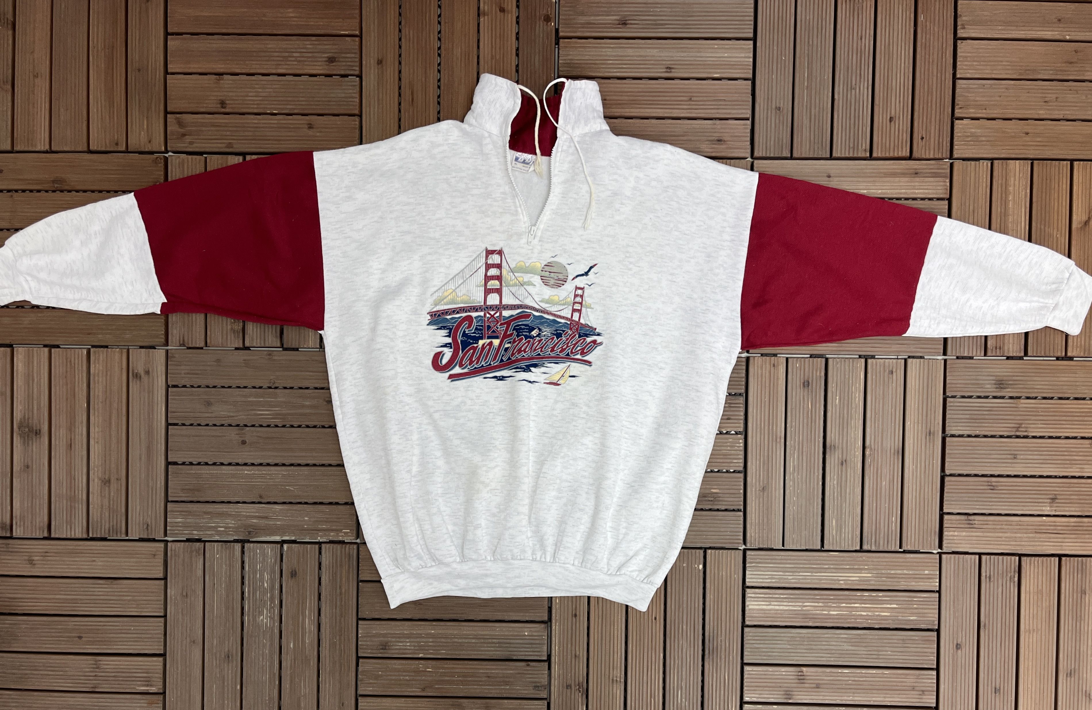 San Francisco Golden Gate Bridge Quarter Zip Vintage Sweater