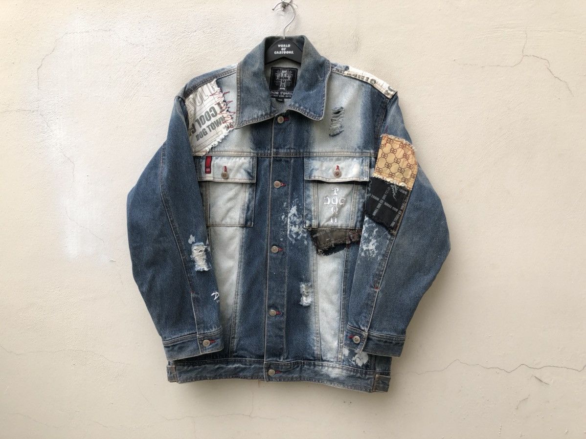 Dogtown Vintage Dog Town Distress Patchwork Oversized Denim Jacket Size US L / EU 52-54 / 3 - 6 Thumbnail