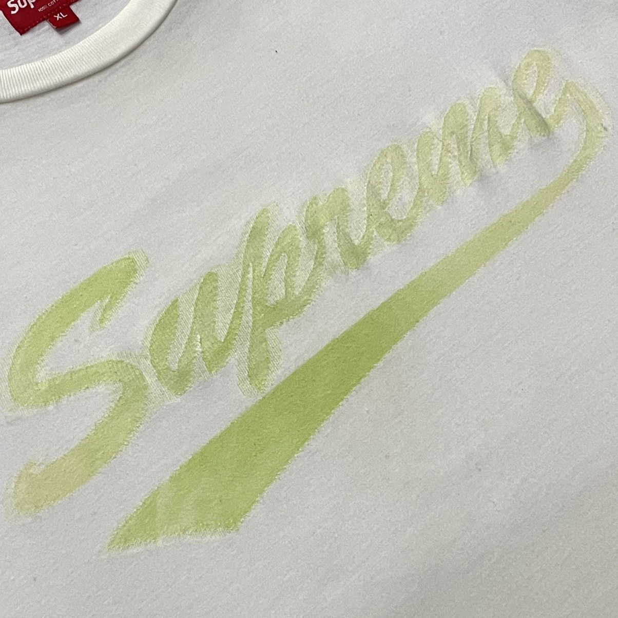 Supreme × Vintage Designer Supreme Intarsia Script Neon Green Crew Neck Tshirt Size US XL / EU 56 / 4 - 3 Thumbnail