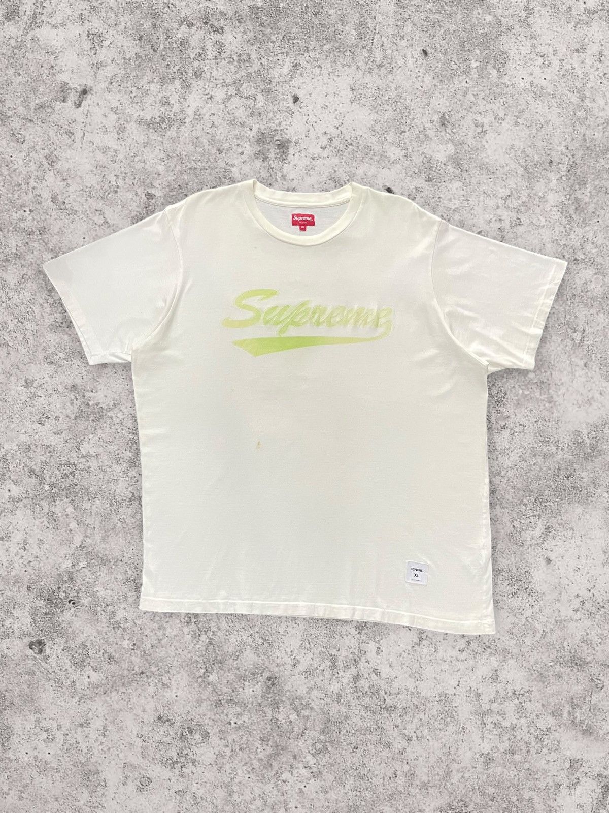 Supreme × Vintage Designer Supreme Intarsia Script Neon Green Crew Neck Tshirt Size US XL / EU 56 / 4 - 1 Thumbnail