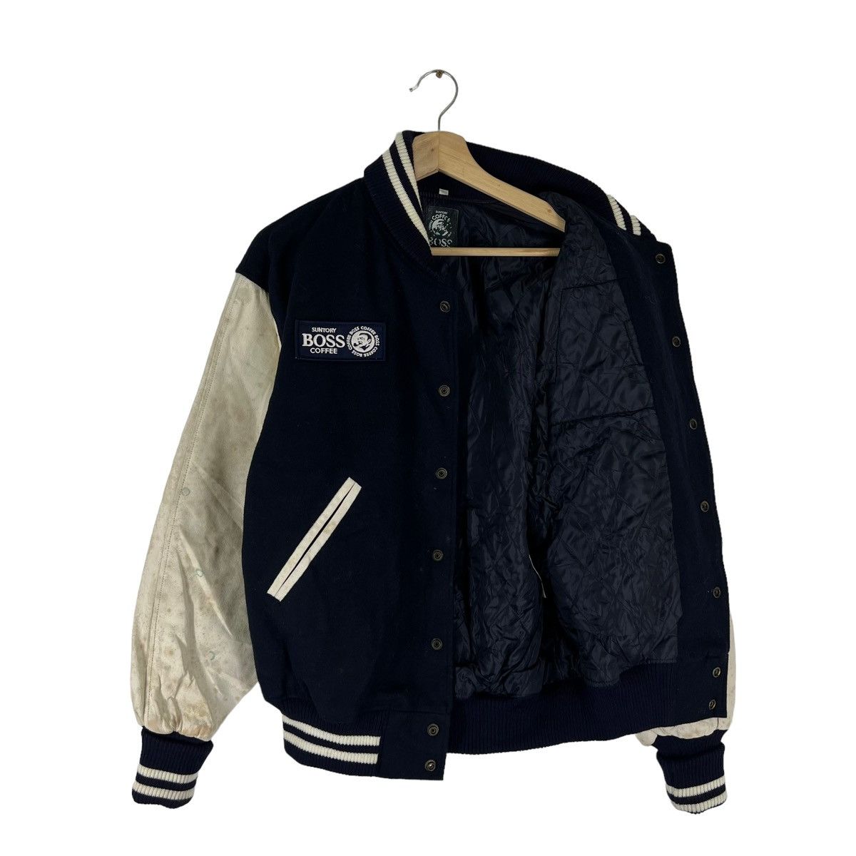 Japanese Brand VINTAGE VARSITY JACKET LEATHER HANDLING SUNTORY COFFEE BOSS Size US M / EU 48-50 / 2 - 11 Thumbnail