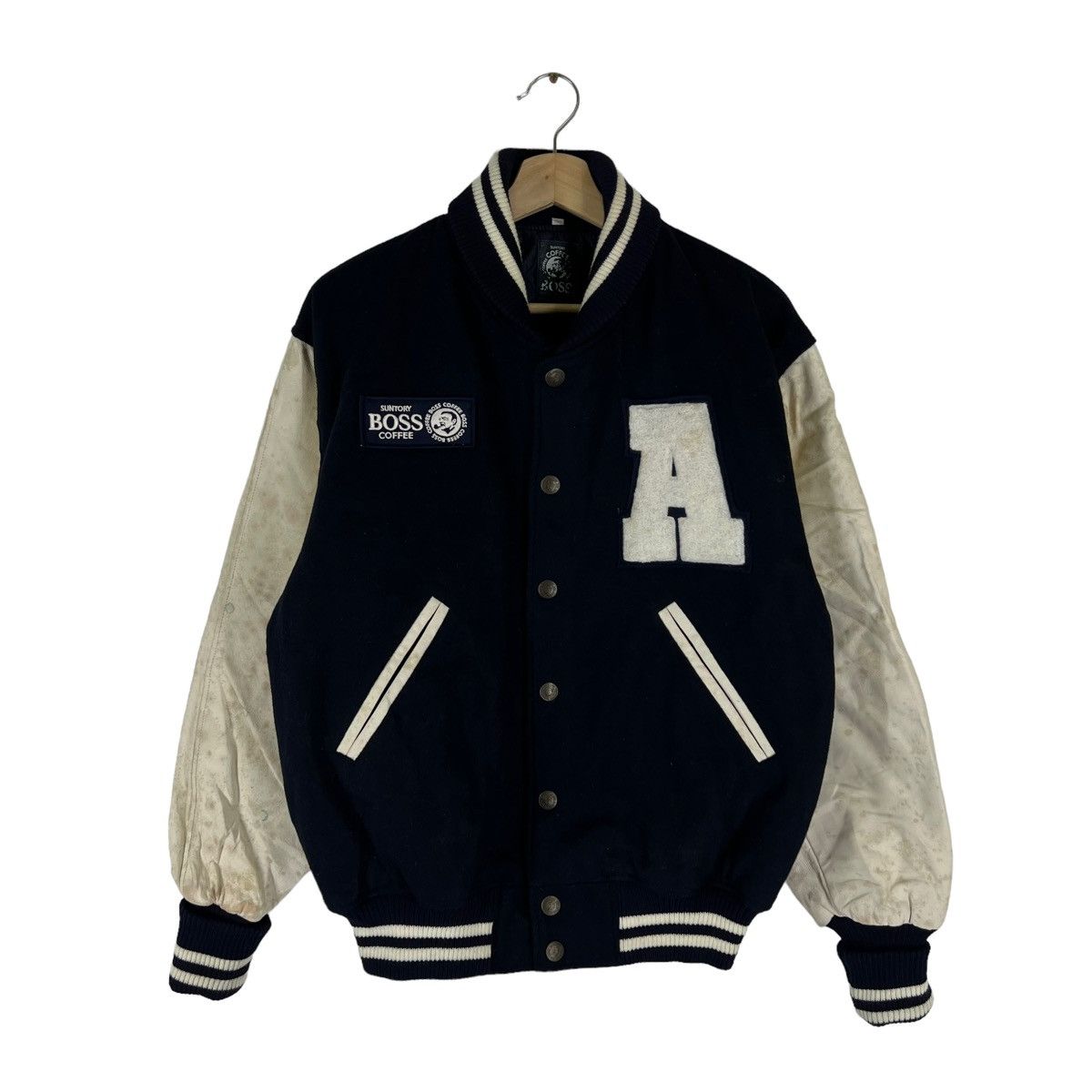 Japanese Brand VINTAGE VARSITY JACKET LEATHER HANDLING SUNTORY COFFEE BOSS Size US M / EU 48-50 / 2 - 2 Thumbnail