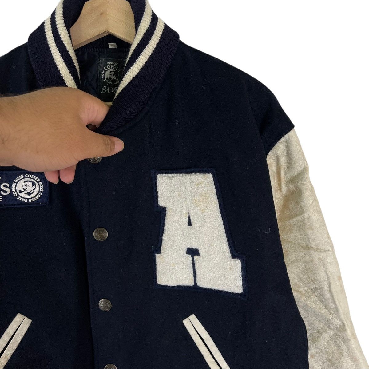 Japanese Brand VINTAGE VARSITY JACKET LEATHER HANDLING SUNTORY COFFEE BOSS Size US M / EU 48-50 / 2 - 8 Thumbnail