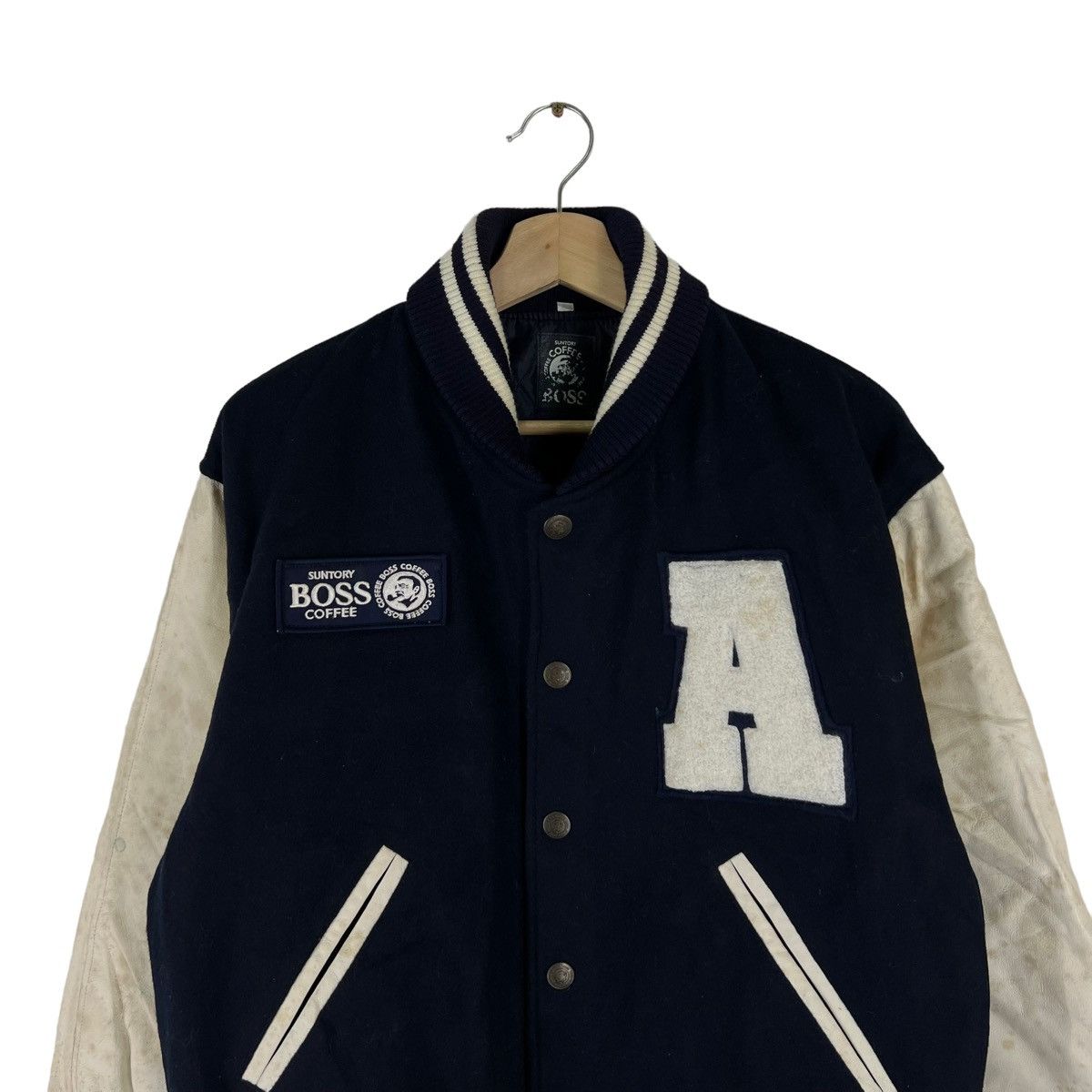 Japanese Brand VINTAGE VARSITY JACKET LEATHER HANDLING SUNTORY COFFEE BOSS Size US M / EU 48-50 / 2 - 4 Thumbnail