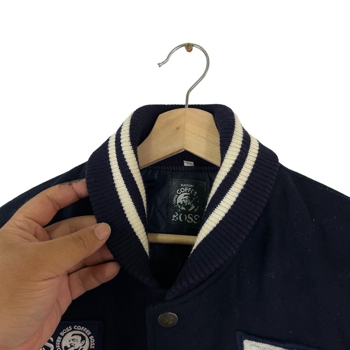 Japanese Brand VINTAGE VARSITY JACKET LEATHER HANDLING SUNTORY COFFEE BOSS Size US M / EU 48-50 / 2 - 6 Thumbnail