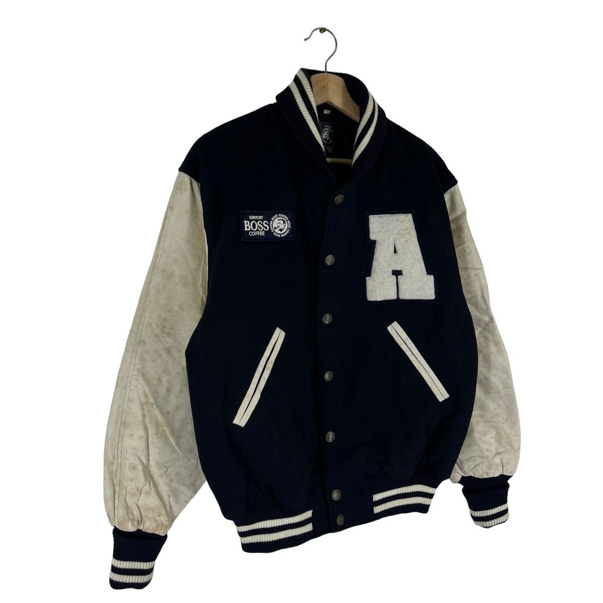 Japanese Brand VINTAGE VARSITY JACKET LEATHER HANDLING SUNTORY COFFEE BOSS Size US M / EU 48-50 / 2 - 5 Thumbnail