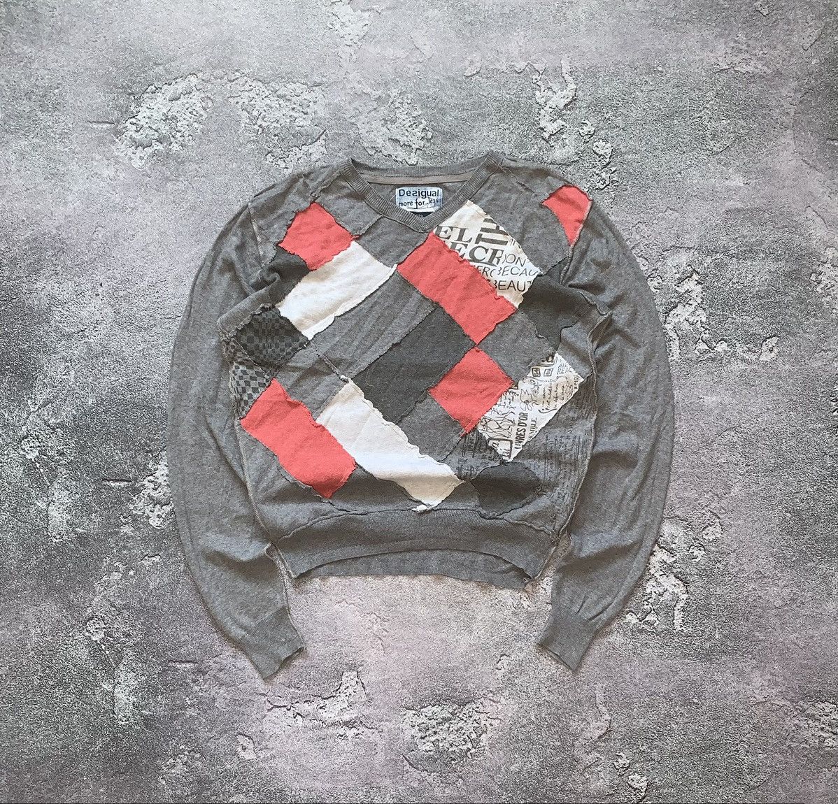 Designer × Vintage Desigual M patchwork sweater knit wear pullover raglan vneck Size US M / EU 48-50 / 2 - 2 Thumbnail