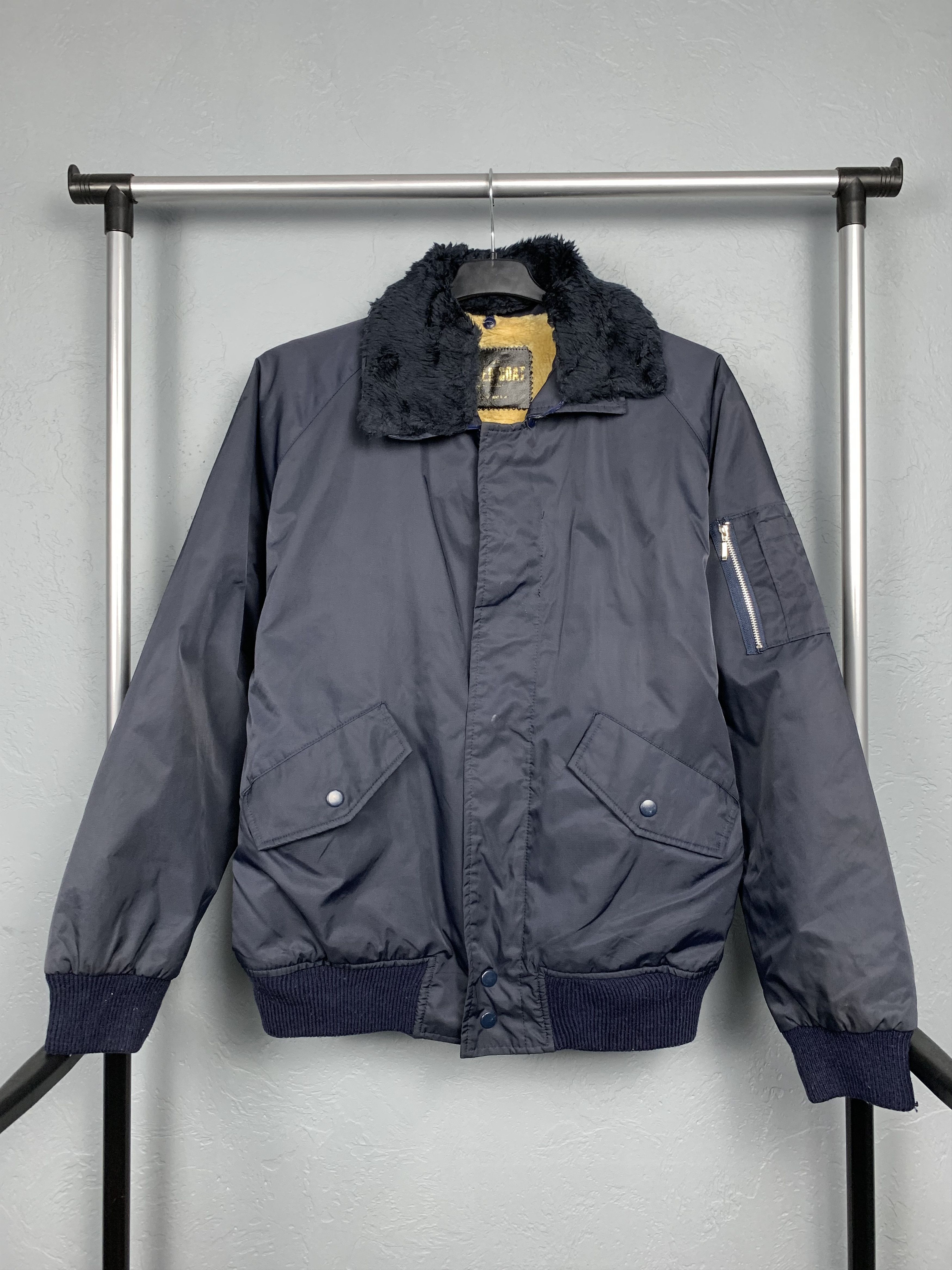 Winter Coat 90s Vintage Mens Bomber Jacket Fur Collar