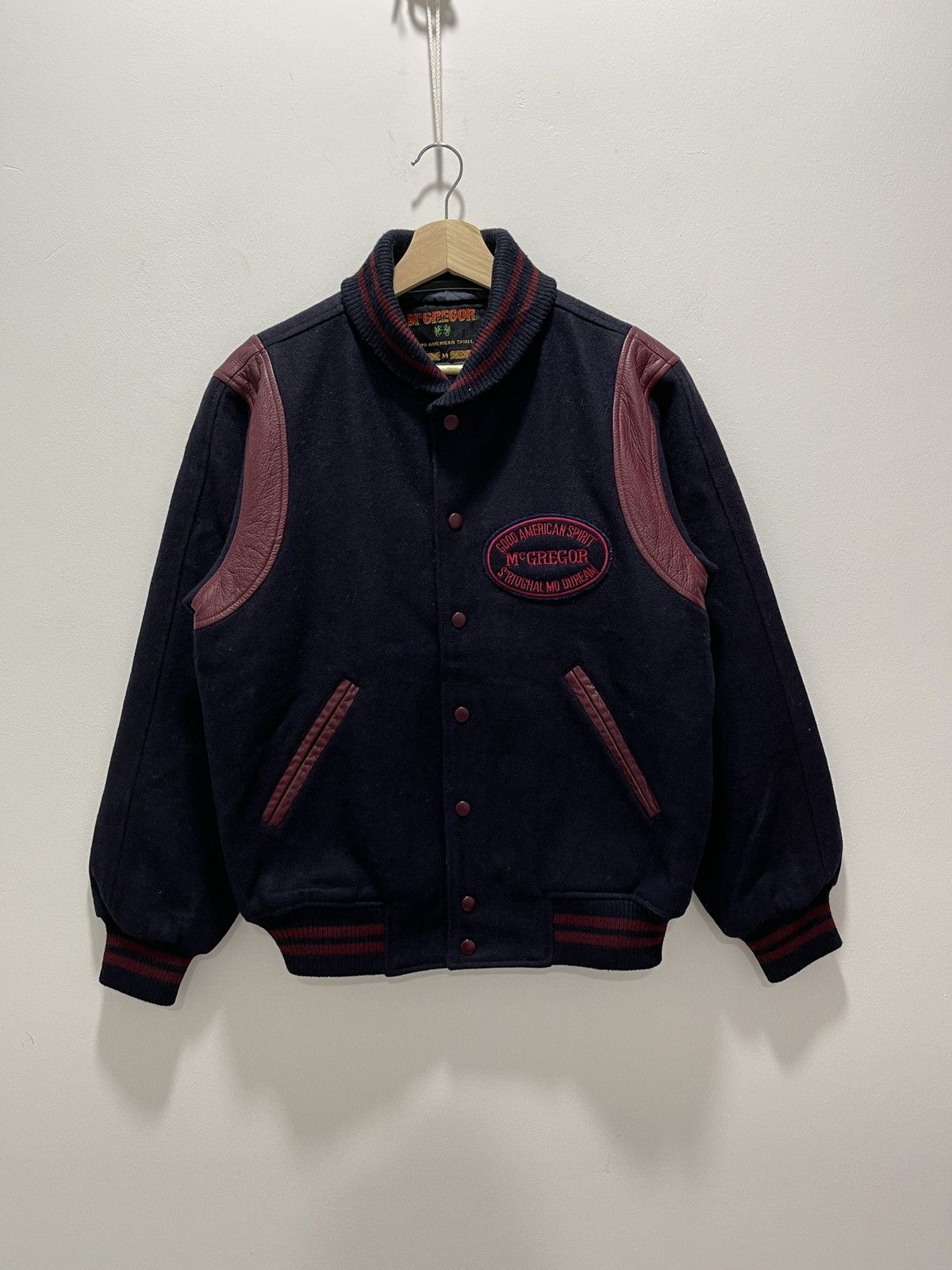 image of Bomber Jacket x Mcgregor Wool Letterman Varsity Jacket in Dark Blue, Men's (Size Medium)