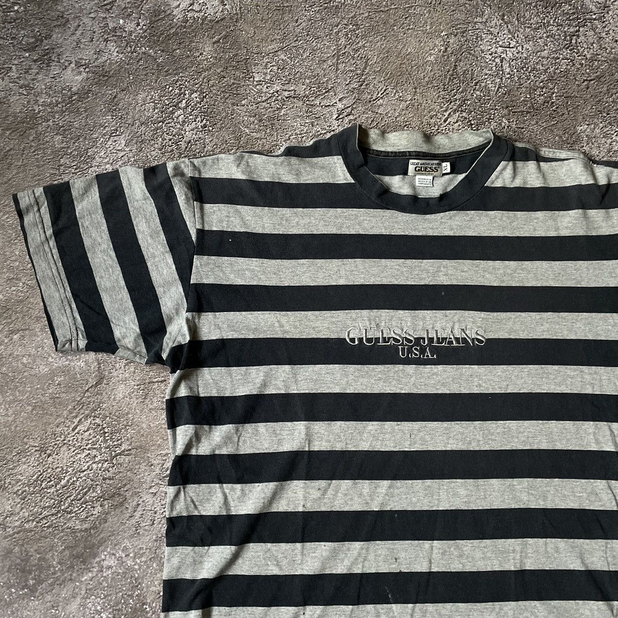 Vintage Vintage 90s Guess Striped Single Stitch Tee Faded Black L Size US L / EU 52-54 / 3 - 4 Thumbnail