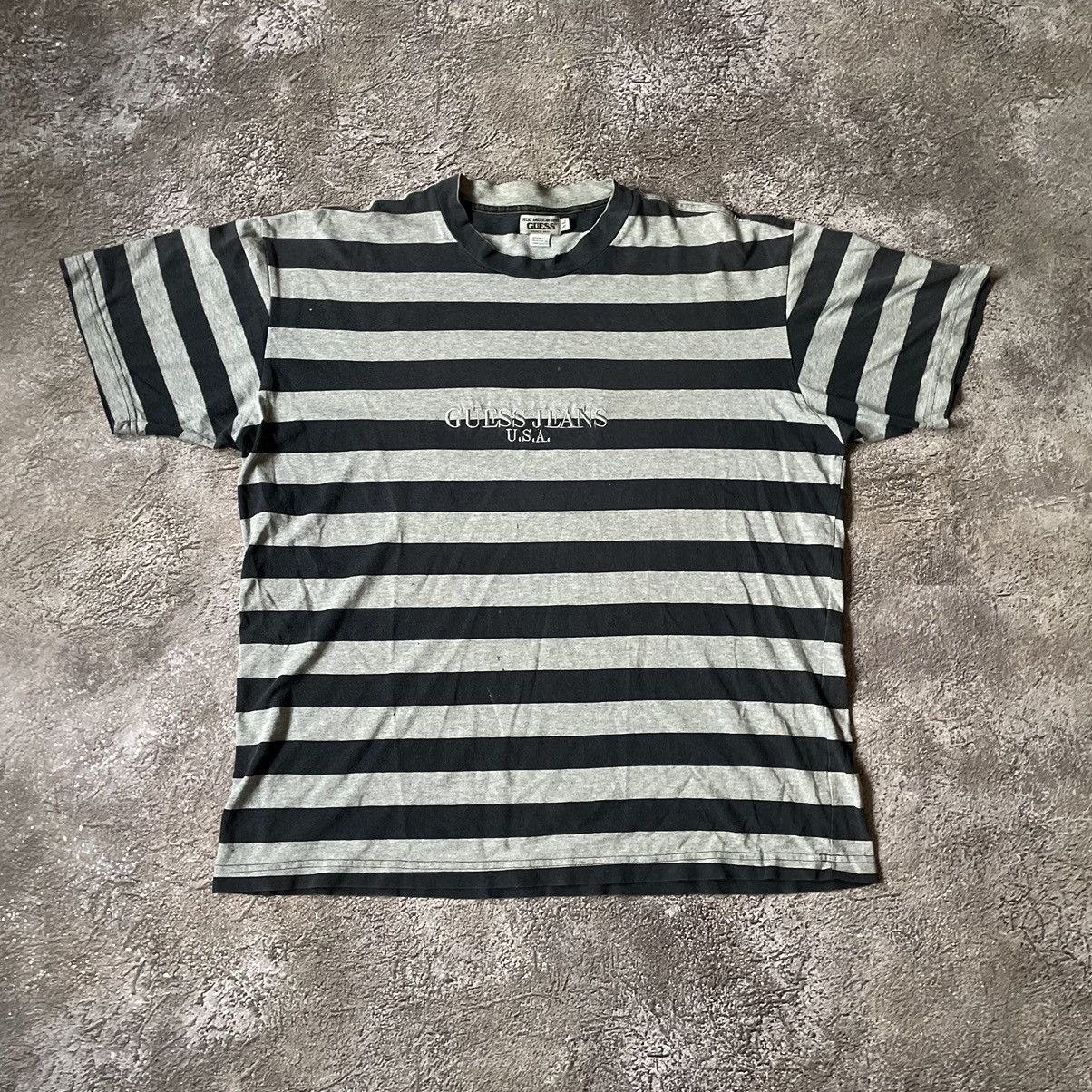 Vintage Vintage 90s Guess Striped Single Stitch Tee Faded Black L Size US L / EU 52-54 / 3 - 2 Thumbnail