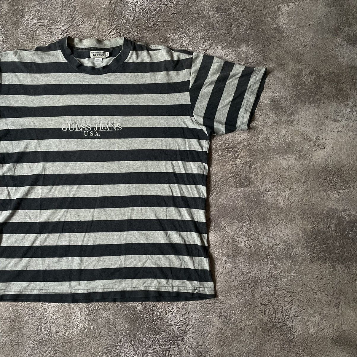 Vintage Vintage 90s Guess Striped Single Stitch Tee Faded Black L Size US L / EU 52-54 / 3 - 3 Thumbnail
