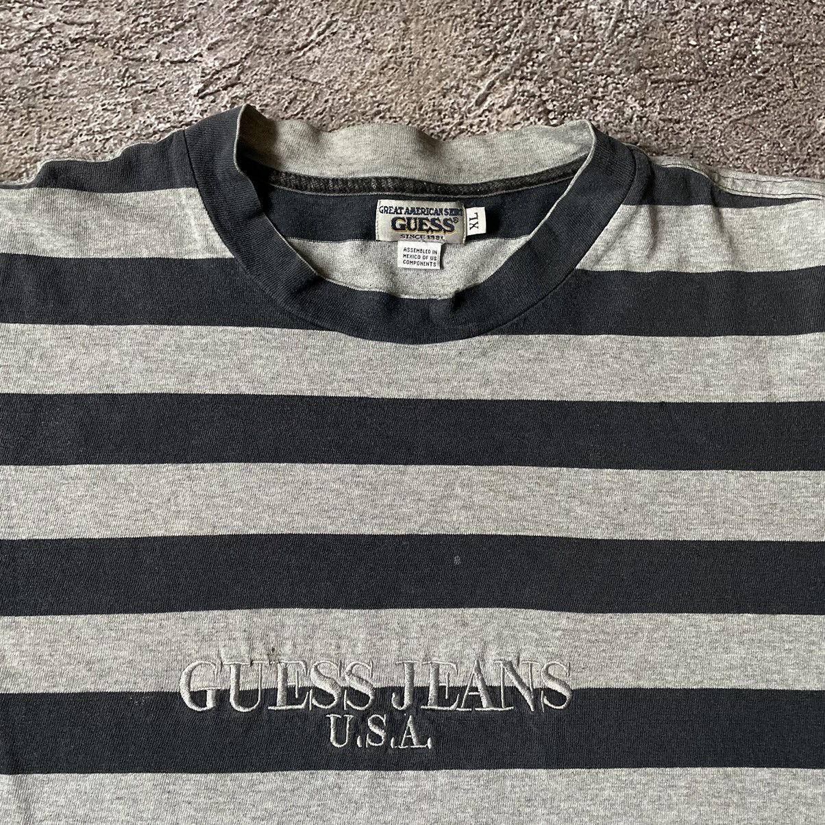 Vintage Vintage 90s Guess Striped Single Stitch Tee Faded Black L Size US L / EU 52-54 / 3 - 6 Thumbnail