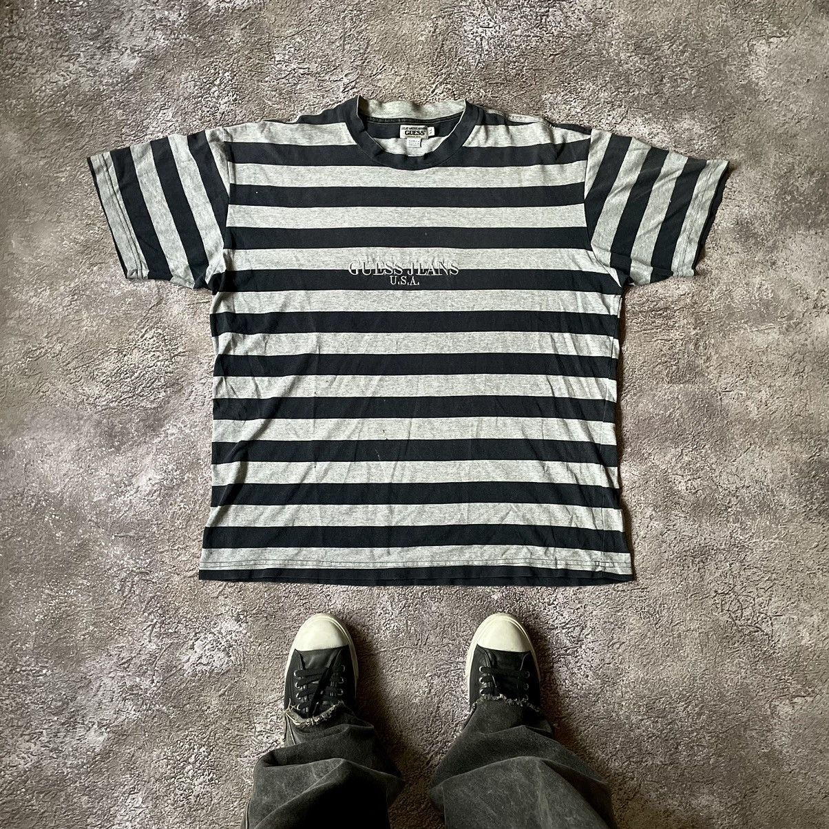 Vintage Vintage 90s Guess Striped Single Stitch Tee Faded Black L Size US L / EU 52-54 / 3 - 1 Thumbnail