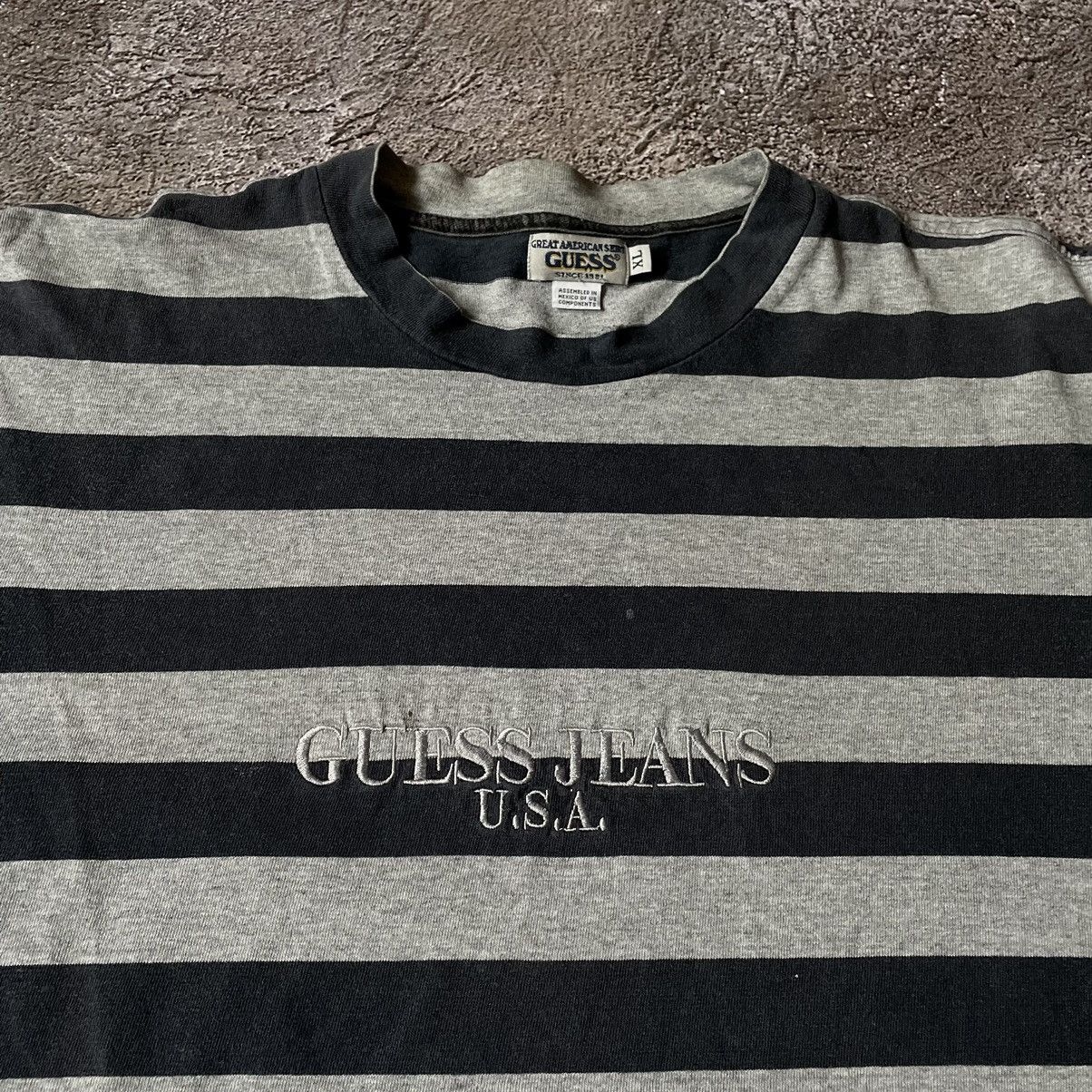 Vintage Vintage 90s Guess Striped Single Stitch Tee Faded Black L Size US L / EU 52-54 / 3 - 5 Thumbnail