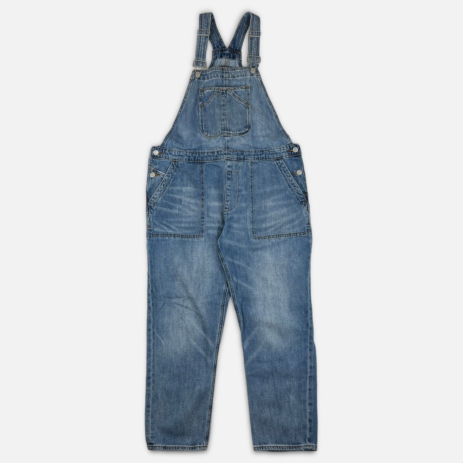Women's Slouch Bib Overalls - Lightweight Non-Stretch Denim, 5-Pocket Style, 27.5 Inch Inseam, Side Button Closure