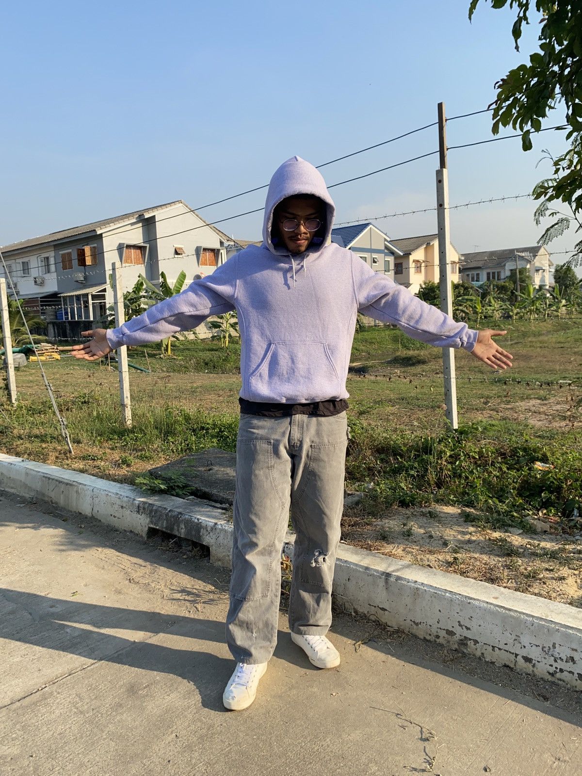 Vintage VTG Purple Grey Russell Athletic Hoodie (M) Size US M / EU 48-50 / 2 - 15 Thumbnail