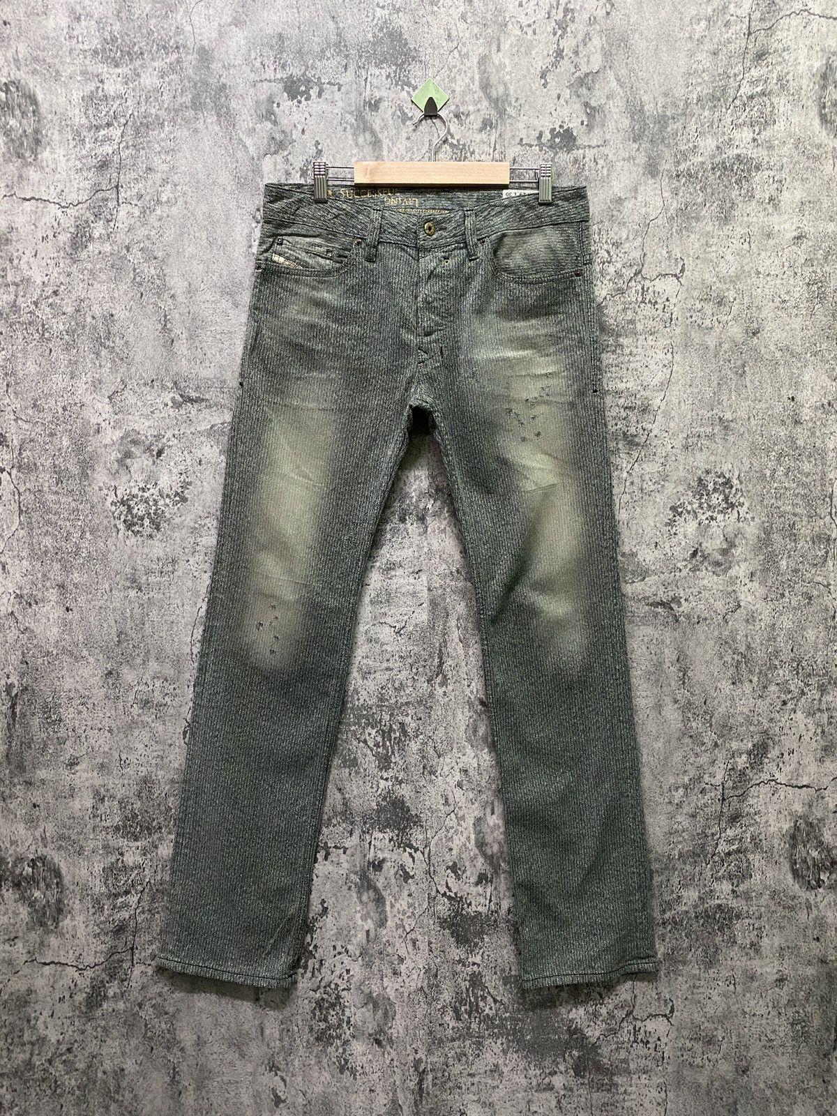 image of Italian Designers Vintage Diesel Industry Pinstriped Denim Pant in Green/Grey, Men's (Size 31)