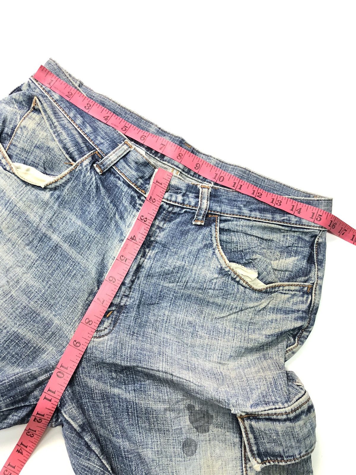 Japanese Brand × Vintage WORLD JEAN INTERNATIONAL DISSTRESSED BLUE WASH CARGO DENIM Size US 31 - 9 Thumbnail