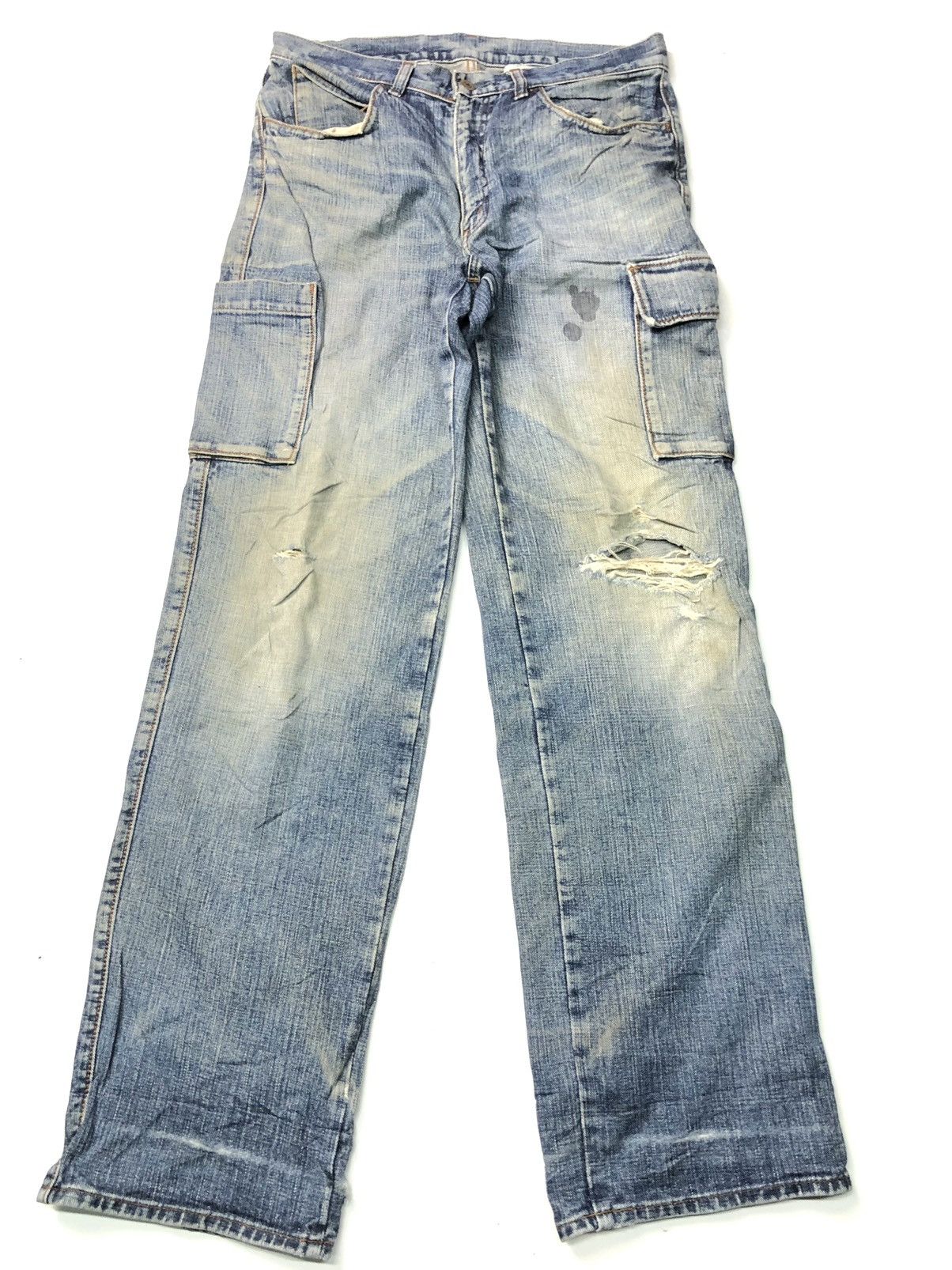 Japanese Brand × Vintage WORLD JEAN INTERNATIONAL DISSTRESSED BLUE WASH CARGO DENIM Size US 31 - 3 Thumbnail