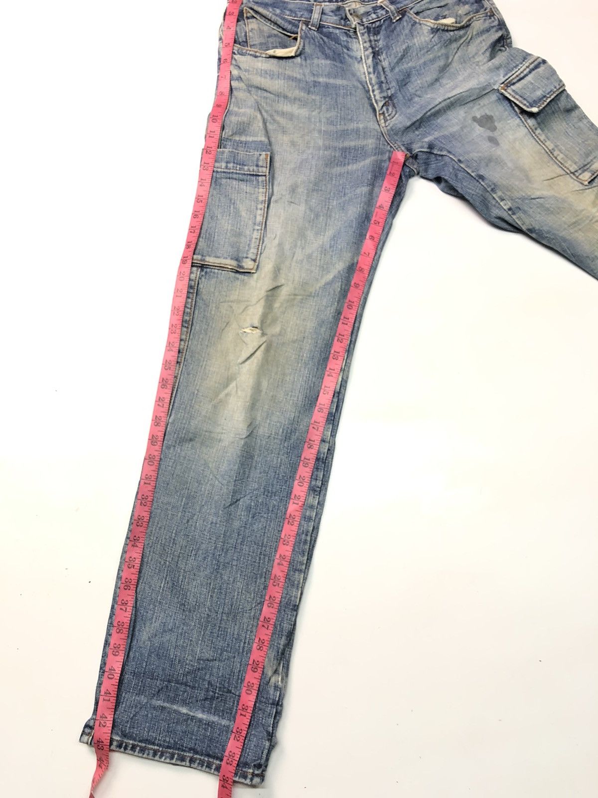 Japanese Brand × Vintage WORLD JEAN INTERNATIONAL DISSTRESSED BLUE WASH CARGO DENIM Size US 31 - 10 Thumbnail
