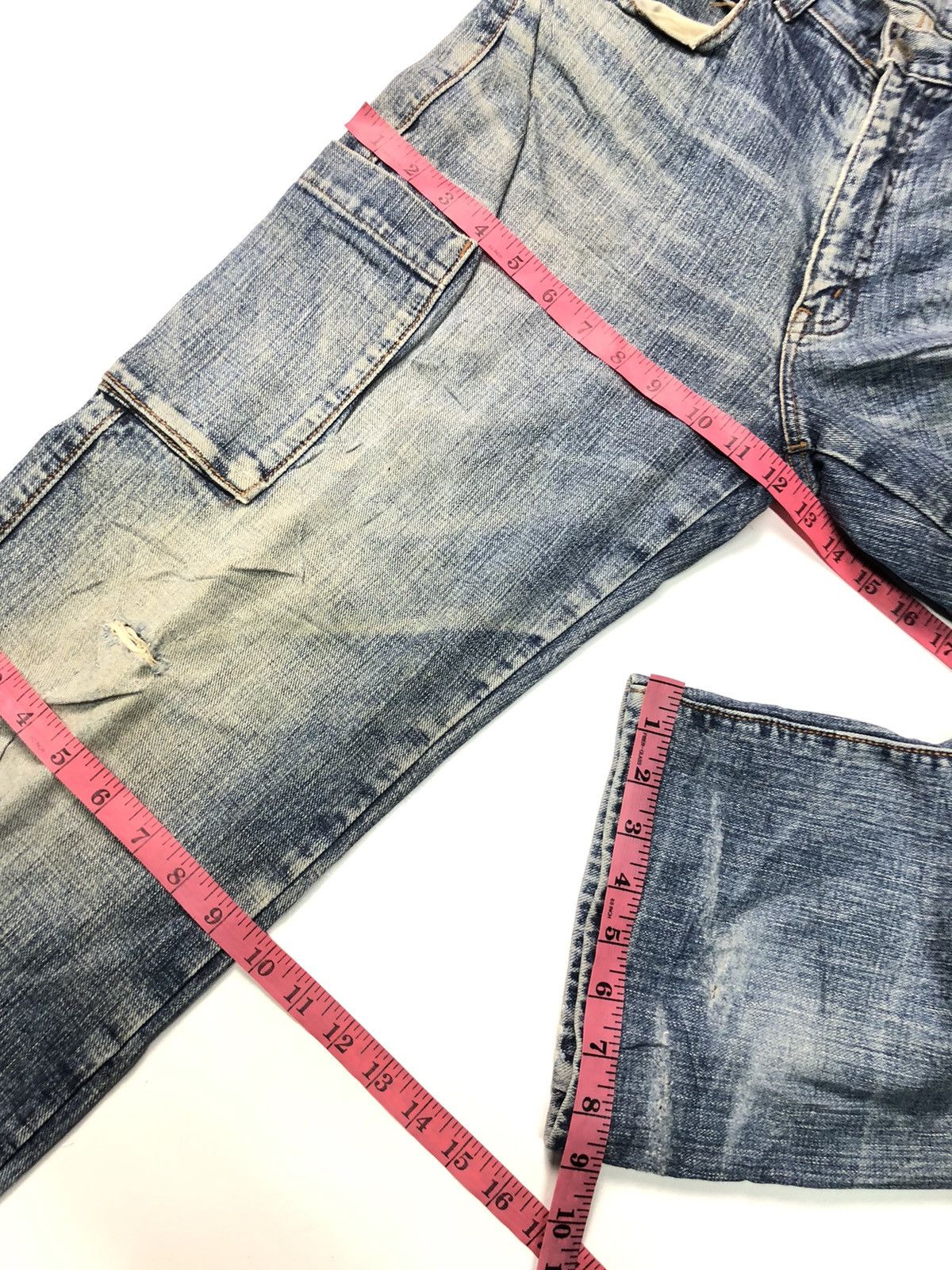 Japanese Brand × Vintage WORLD JEAN INTERNATIONAL DISSTRESSED BLUE WASH CARGO DENIM Size US 31 - 11 Thumbnail