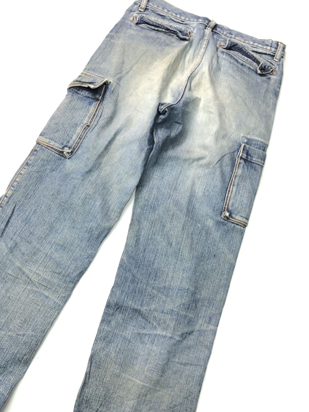 Japanese Brand × Vintage WORLD JEAN INTERNATIONAL DISSTRESSED BLUE WASH CARGO DENIM Size US 31 - 8 Thumbnail
