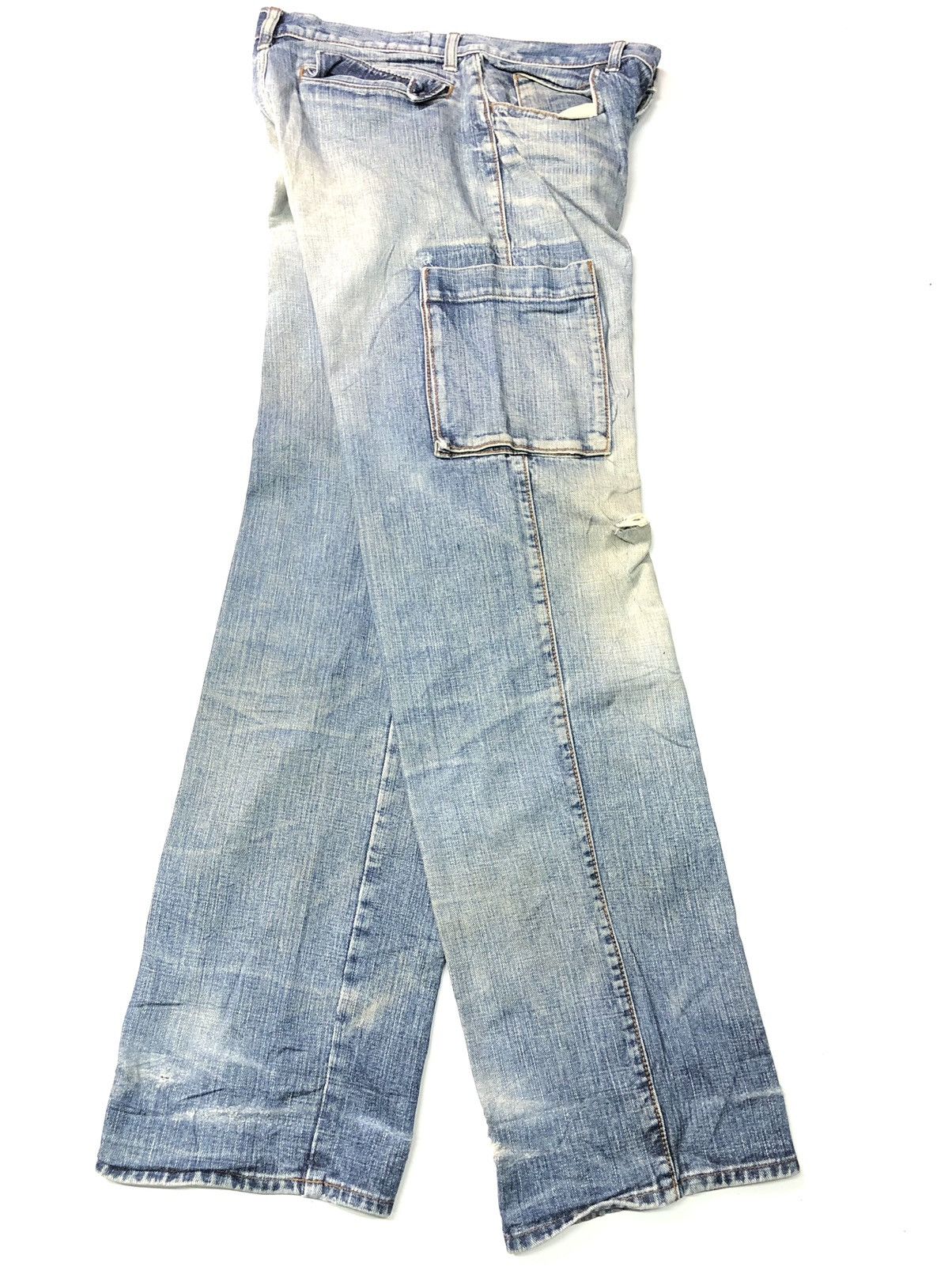 Japanese Brand × Vintage WORLD JEAN INTERNATIONAL DISSTRESSED BLUE WASH CARGO DENIM Size US 31 - 2 Thumbnail