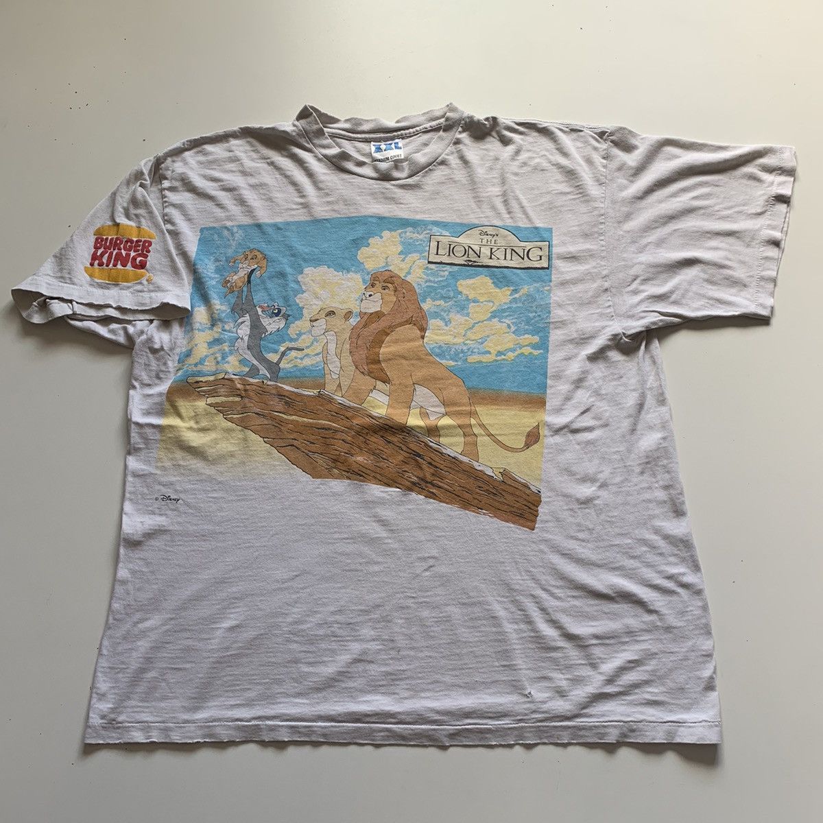 image of Disney Vintage 90's The Lion King Movie T Shirt Single Stitched in White, Men's (Size 2XL)