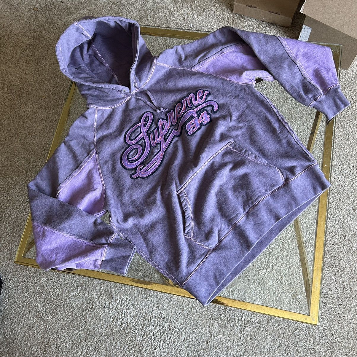 image of Supreme 2021 Spring Summer Dusty Purple Paneled Script Hoodie in Lavender, Men's (Size Small)