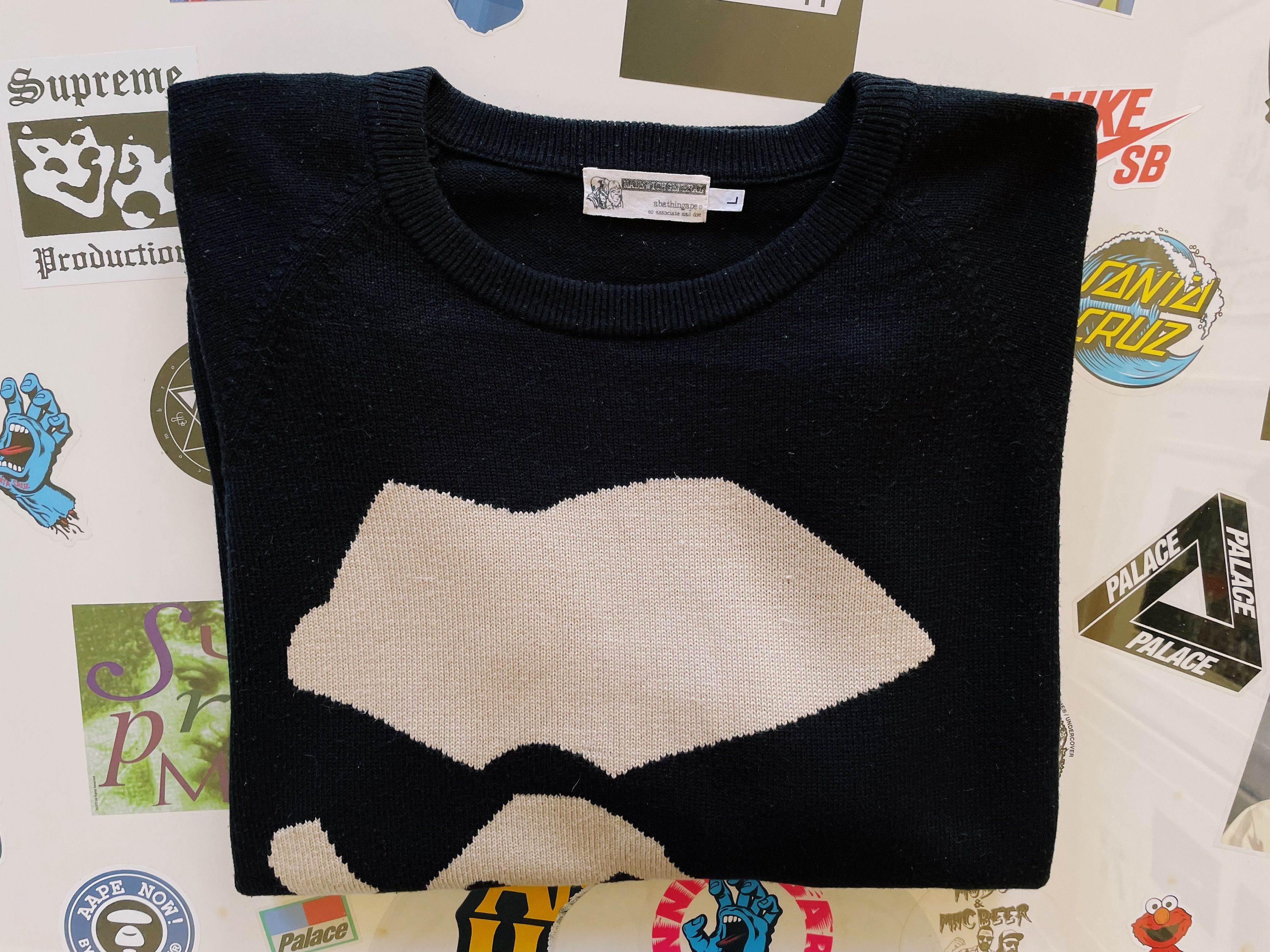Bape × Nigo × Vintage Vintage Y2K Bape Mad Ape Face Knit Sweater Black Size US L / EU 52-54 / 3 - 10 Thumbnail