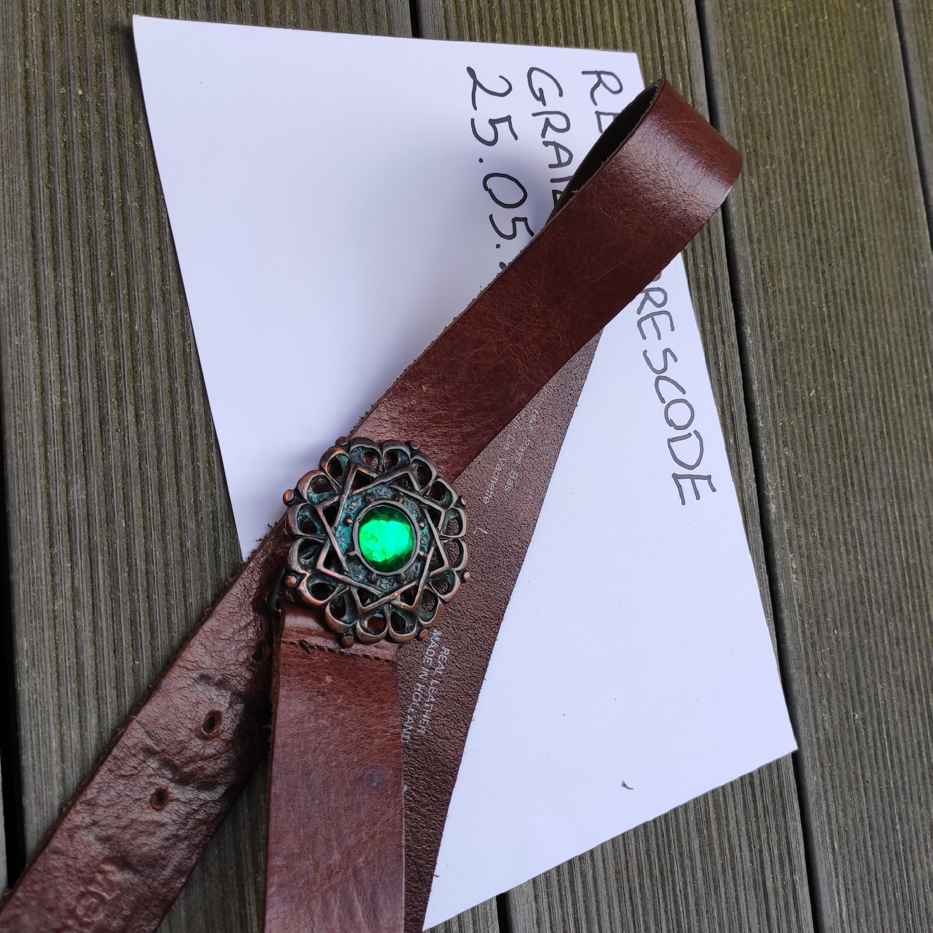 Leather Vintage genuine leather belt crystal Size 44 - 5 Thumbnail