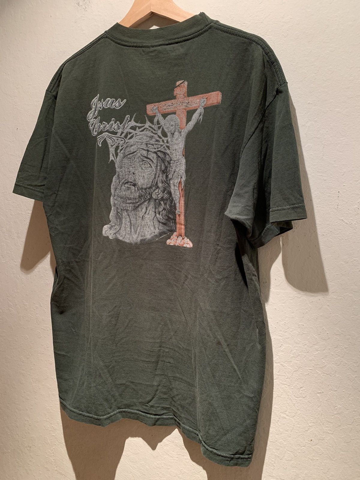 Alstyle × Vintage *RARE* Vintage Jesus Christ Crucifixion Religious T-Shirt Size US L / EU 52-54 / 3 - 1 Thumbnail