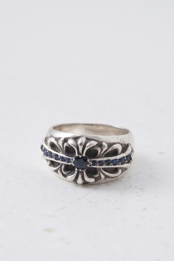 image of Chrome Hearts Floral Keeper Pave Sapphires Us 9.5 in Silver, Men's