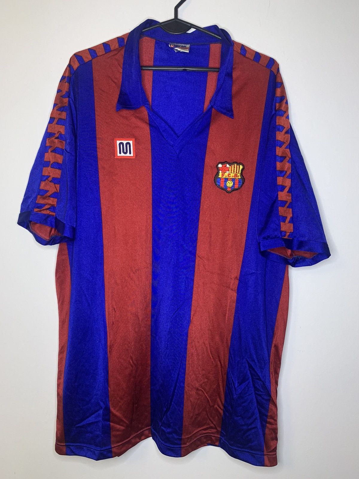 Image of F C Barcelona x Soccer Jersey Offervintage 80’S F.c. Barcelona Jersey Meyba Grail in Blaugrana (Siz