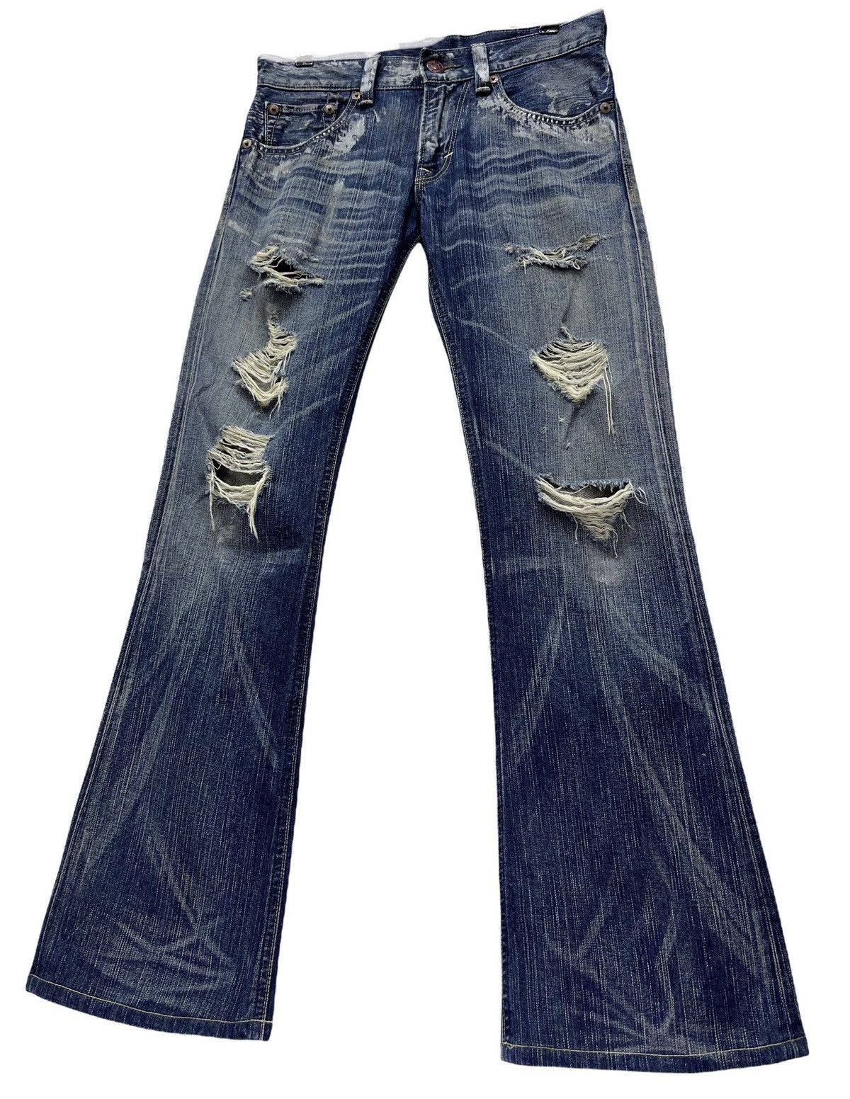 Japanese Brand FYE FLARE🔥Vintage EDWIN BLUE TRIP Ripped Distressed Denim Size 30" / US 8 / IT 44 - 1 Thumbnail