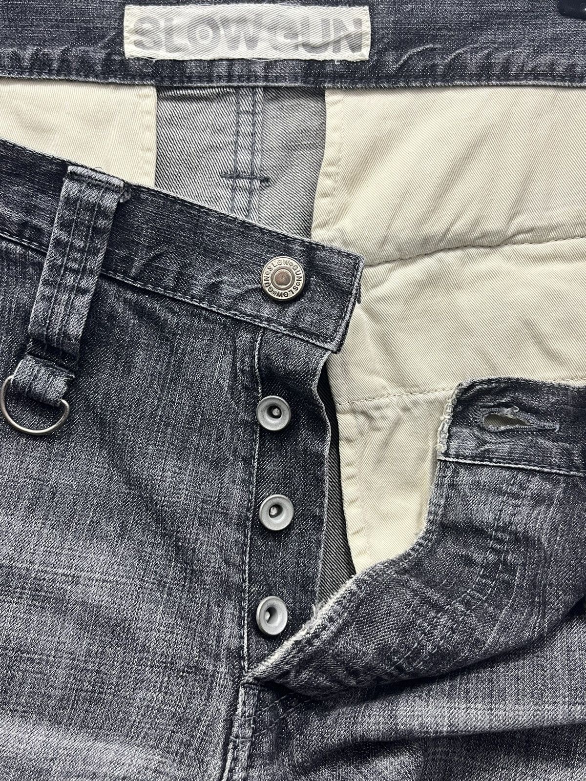 Japanese Brand × Vintage 🔫 Vintage SLOW GUN JAPAN Zipper Leg Flare Distressed Black Size US 32 / EU 48 - 18 Thumbnail